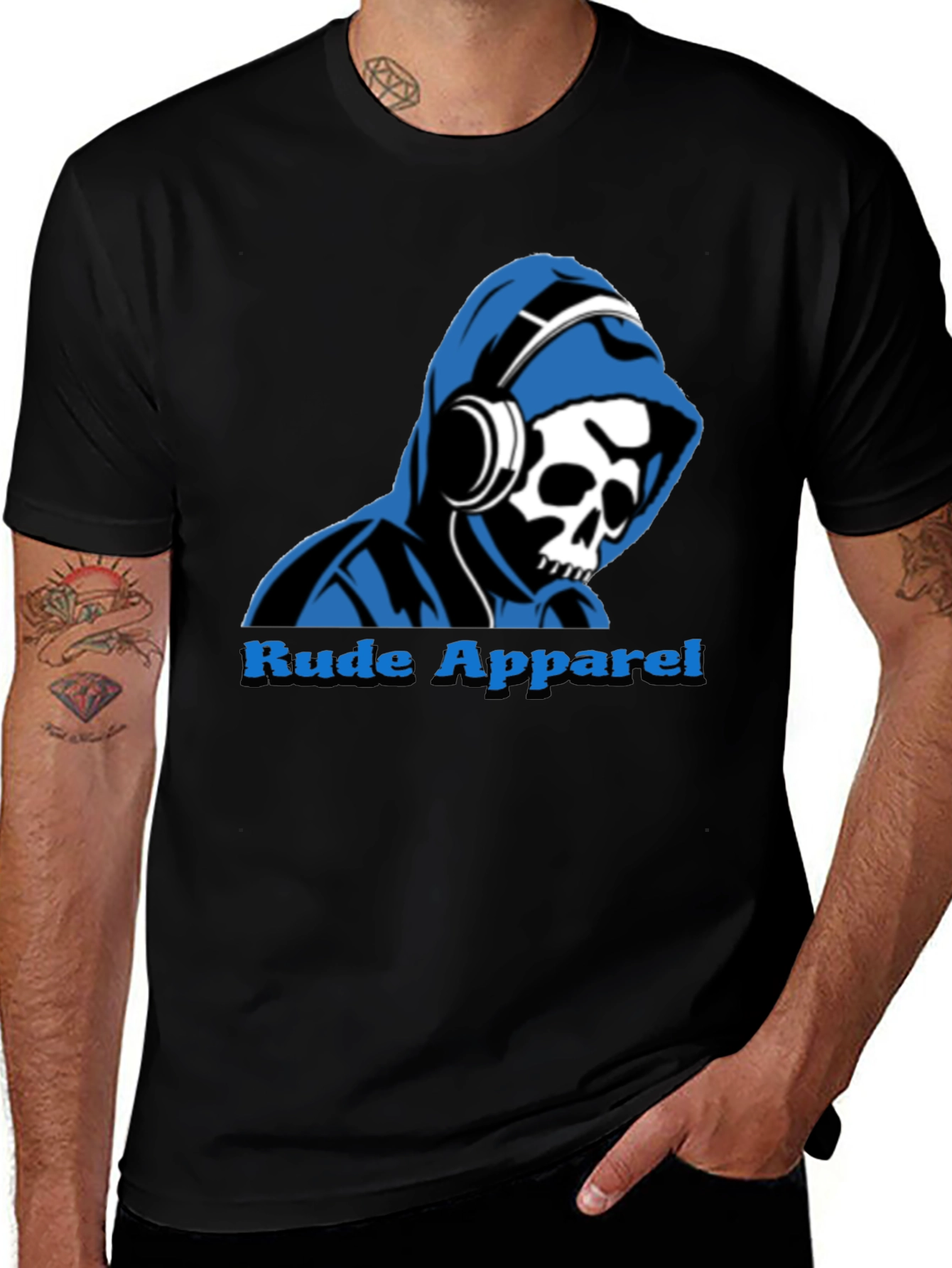 Rude Apparel Mens Graphic Tee - Skull Hoodie Design