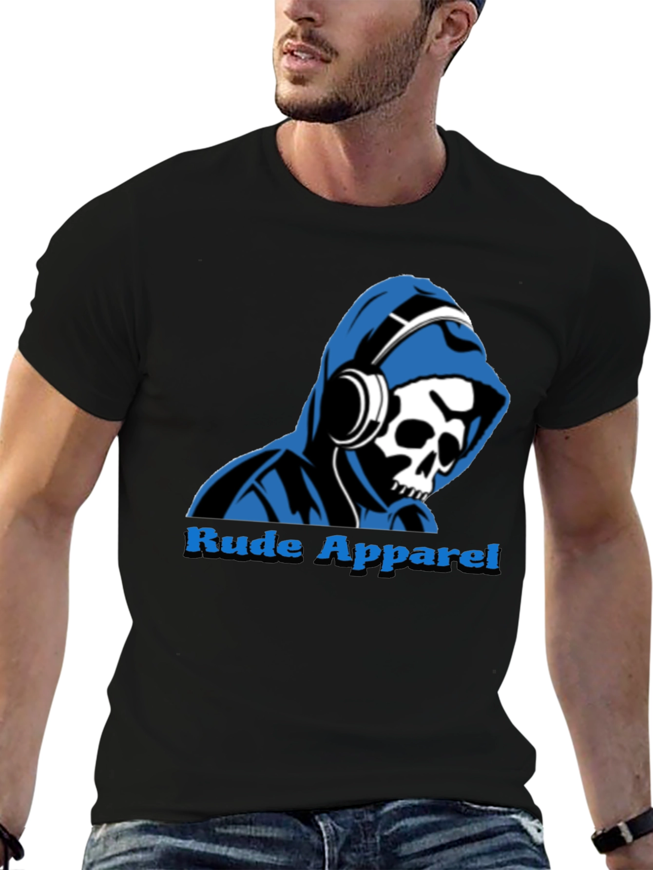 Rude Apparel Mens Graphic Tee - Skull Hoodie Design