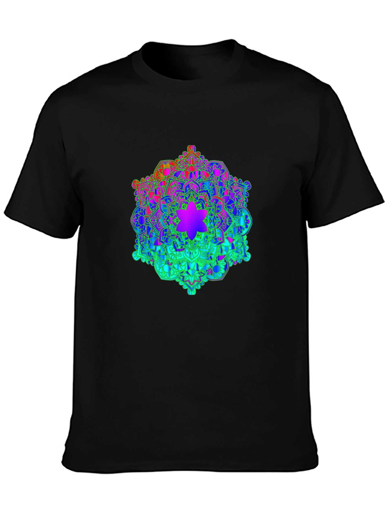 Rainbow Mandala Graphic Print Black T-Shirt
