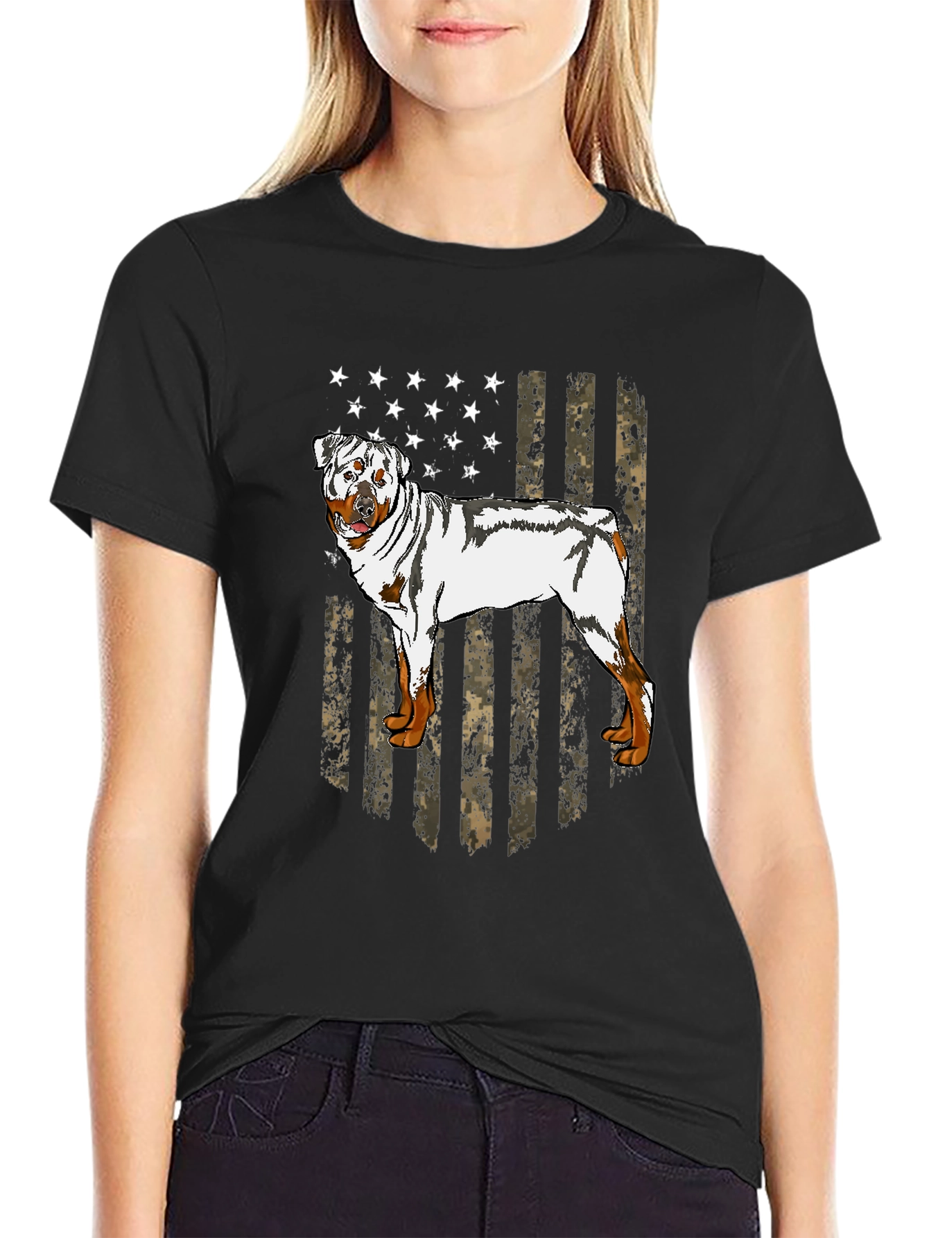 Rottweiler American Flag Graphic T-Shirt