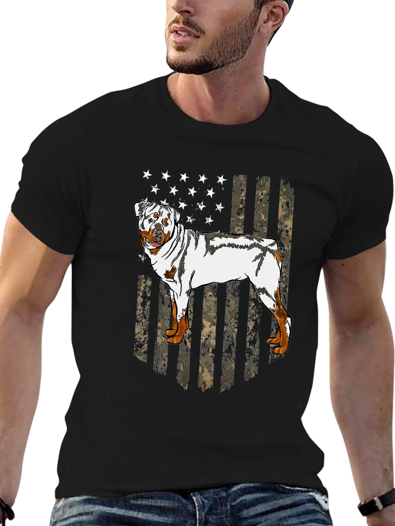 Rottweiler American Flag Graphic T-Shirt