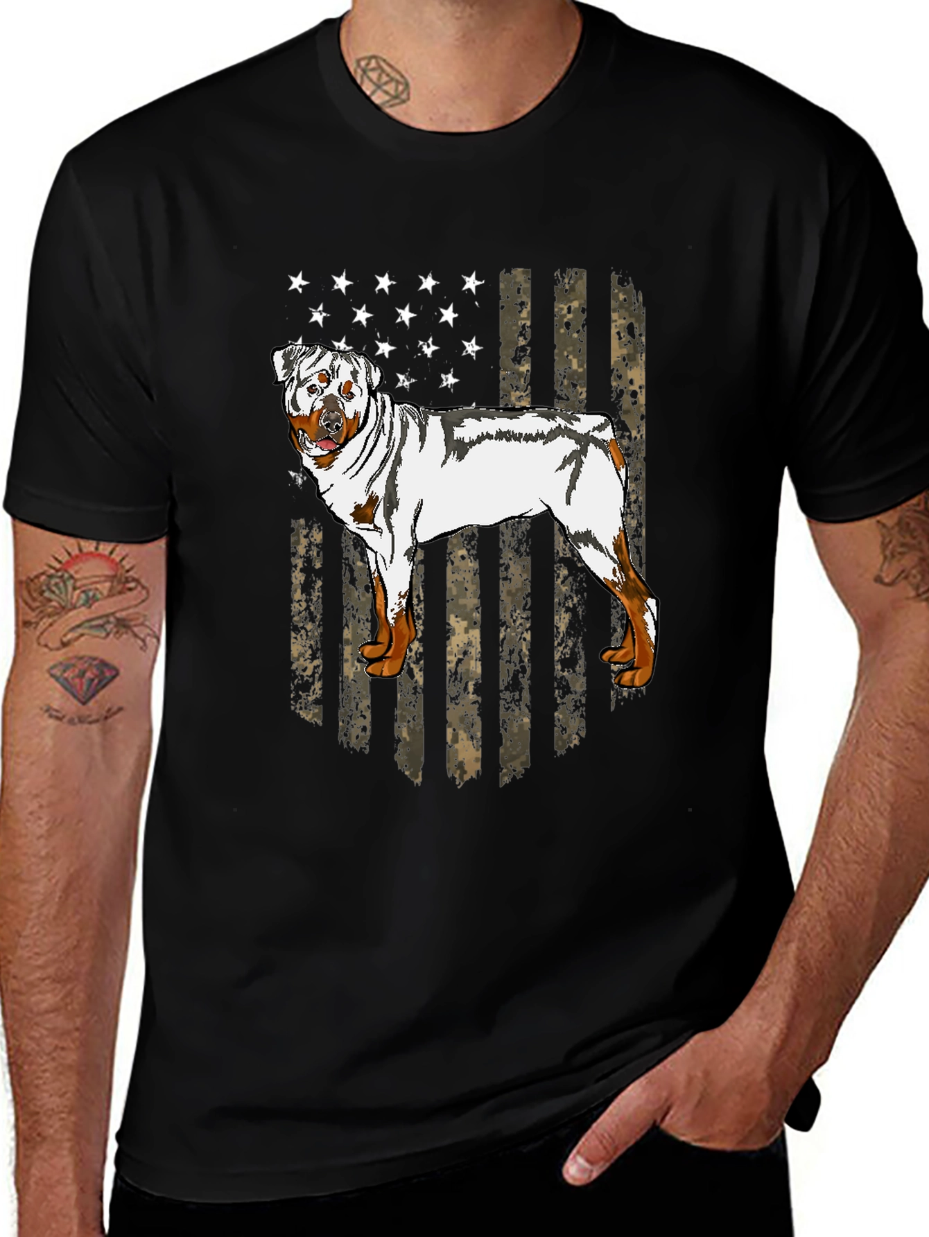 Rottweiler American Flag Graphic T-Shirt