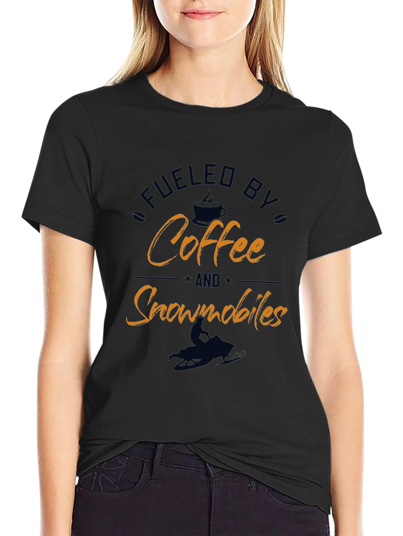 Fueled by Coffee and Snowmobiles Black Graphic Tee