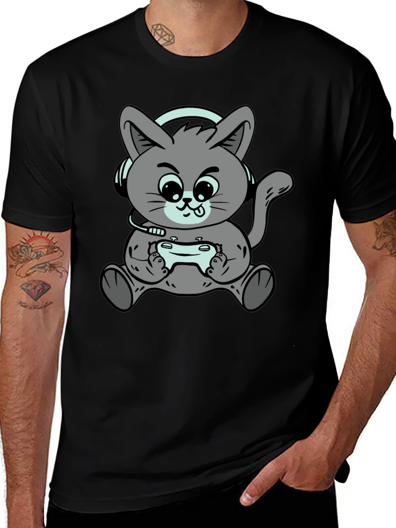 Gamer Cat T-Shirt - Cool Cartoon Kitten Design