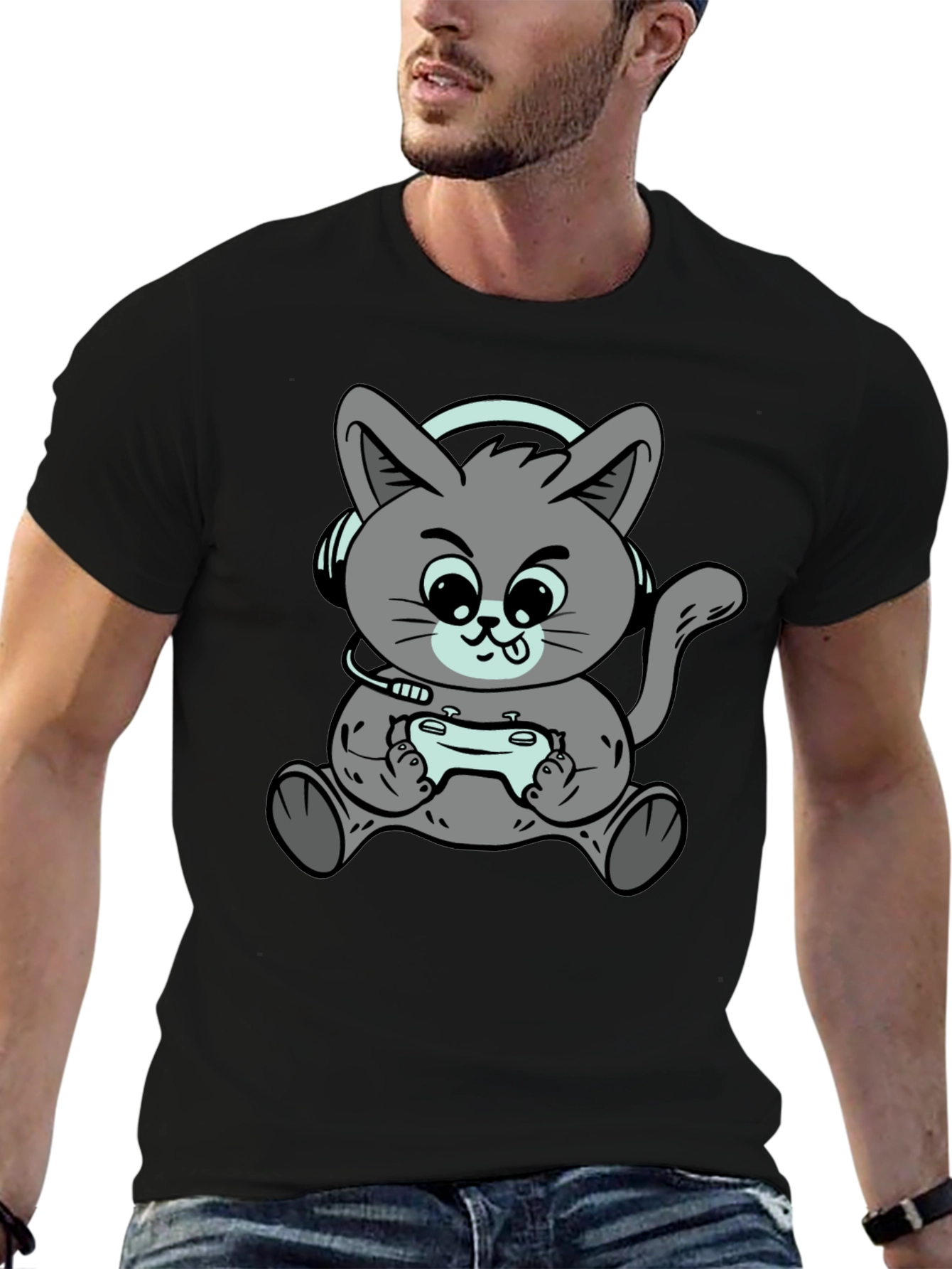 Gamer Cat T-Shirt - Cool Cartoon Kitten Design