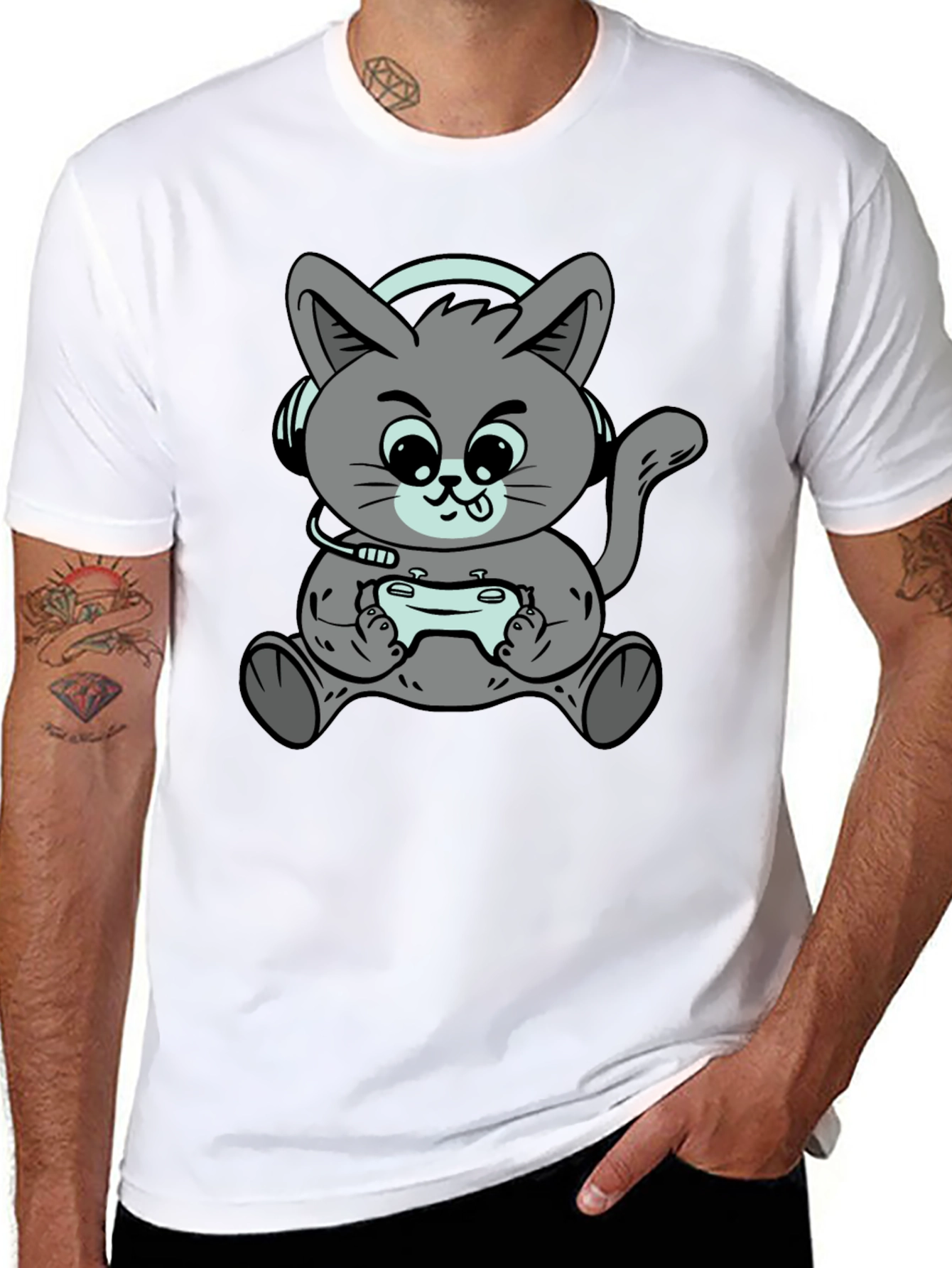 Gamer Cat T-Shirt - Cool Cartoon Kitten Design