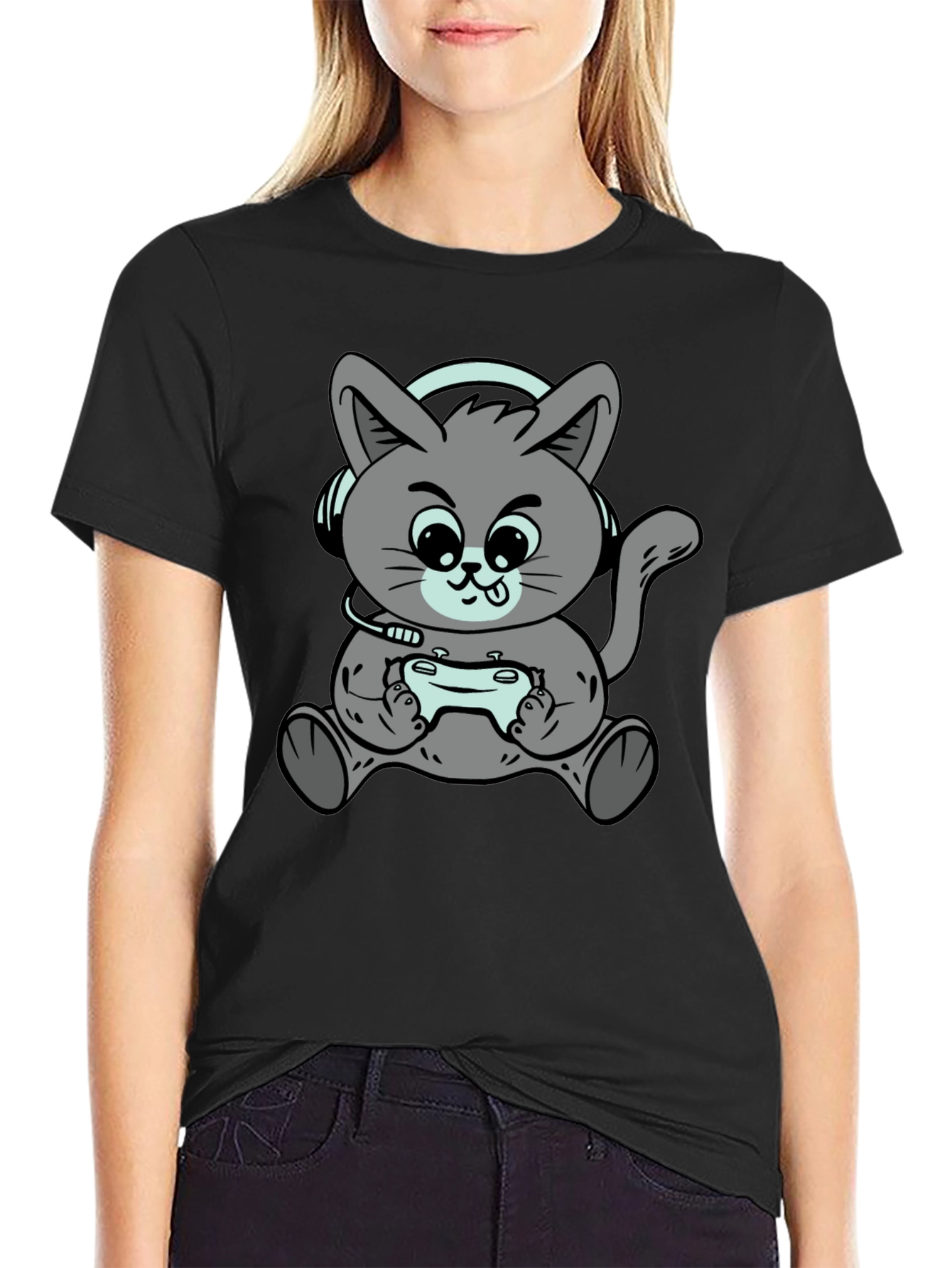 Gamer Cat T-Shirt - Cool Cartoon Kitten Design
