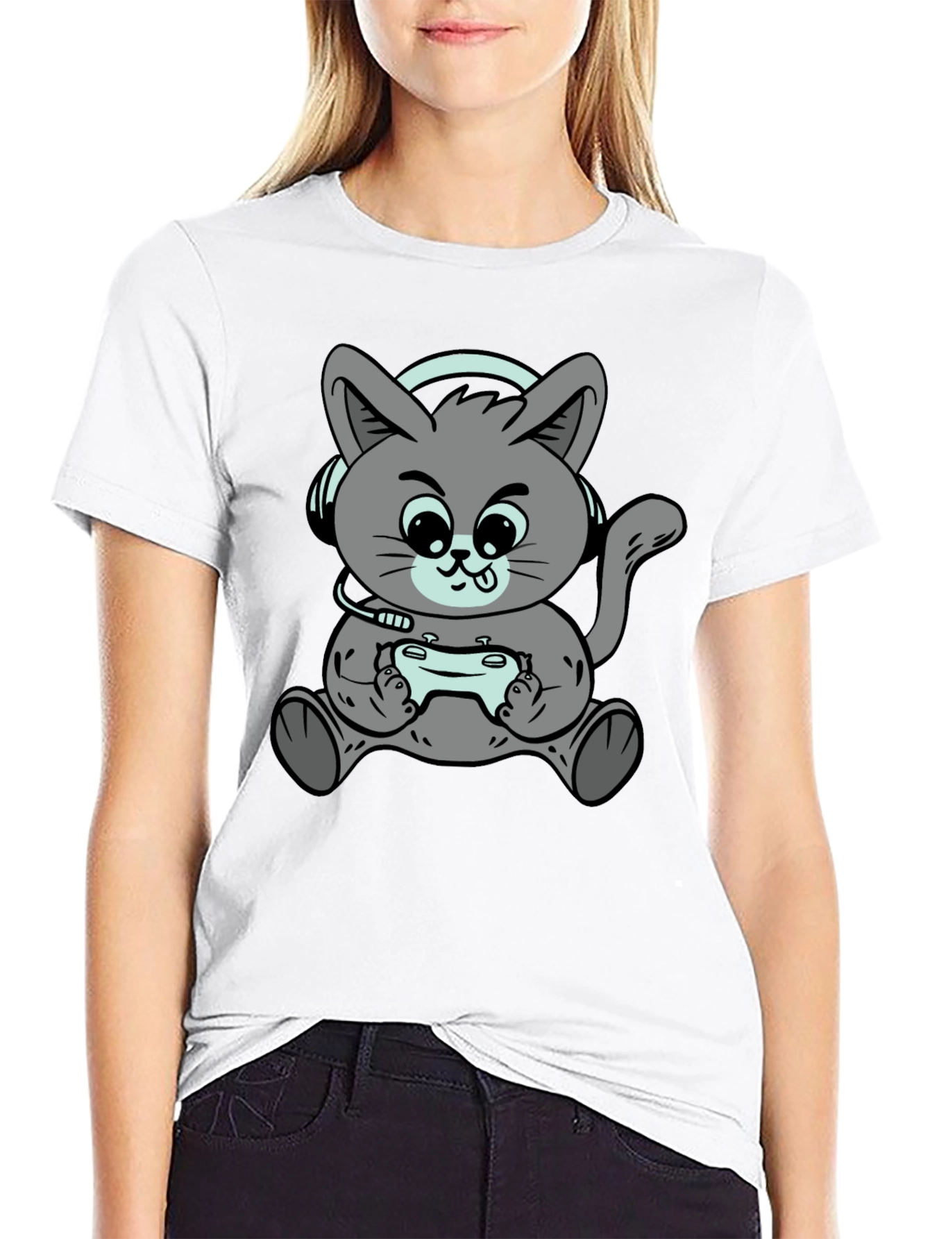 Gamer Cat T-Shirt - Cool Cartoon Kitten Design