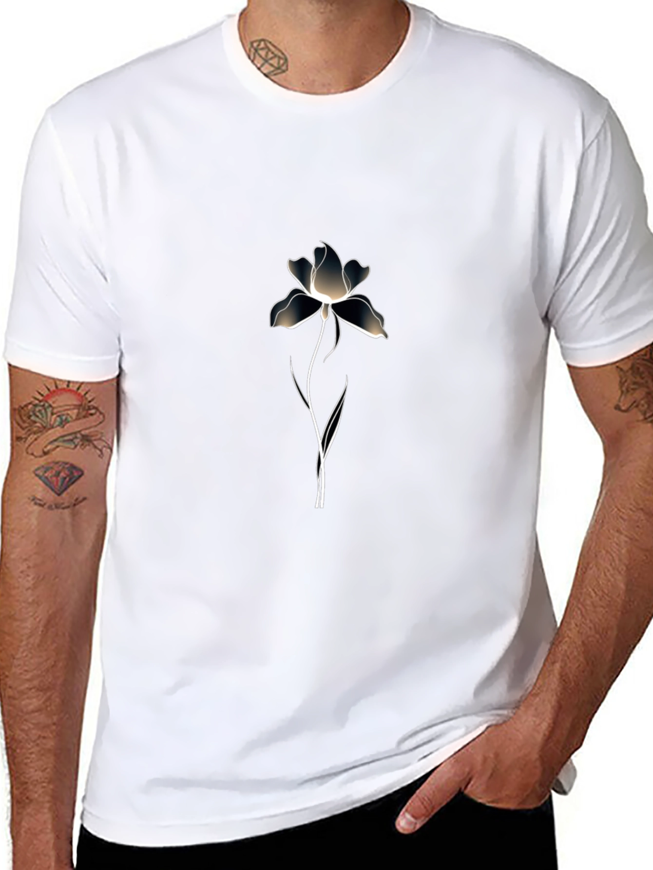 Elegant Floral Graphic Print Black T-Shirt