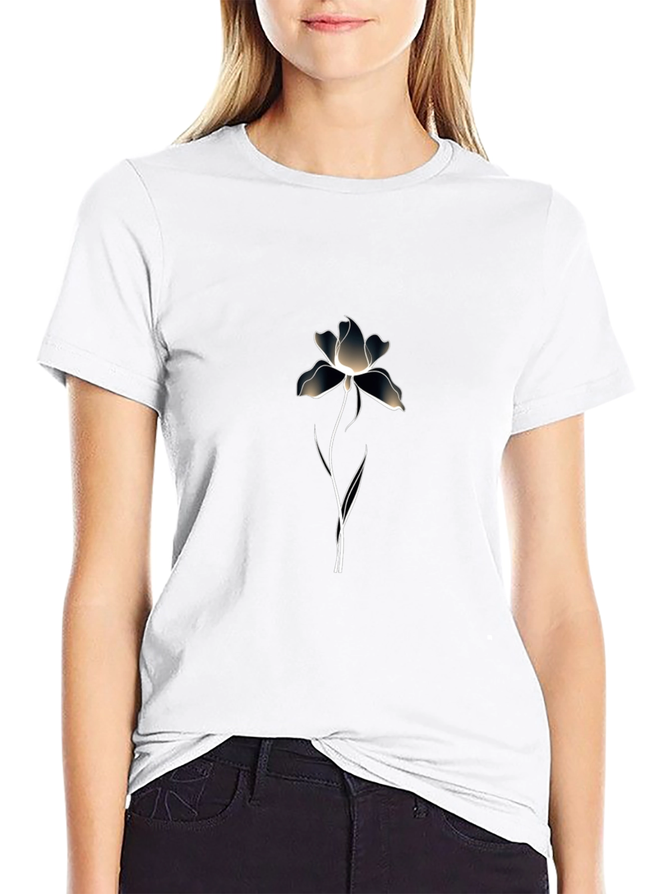 Elegant Floral Graphic Print Black T-Shirt