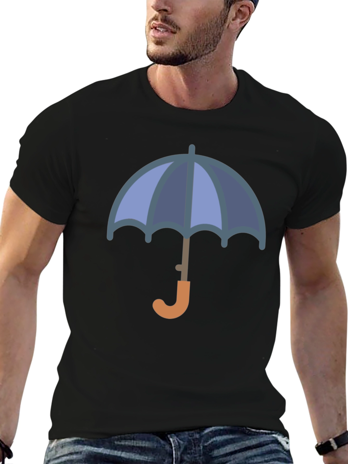 Stylish Umbrella Graphic Tee - Black Cotton Blend T-Shirt