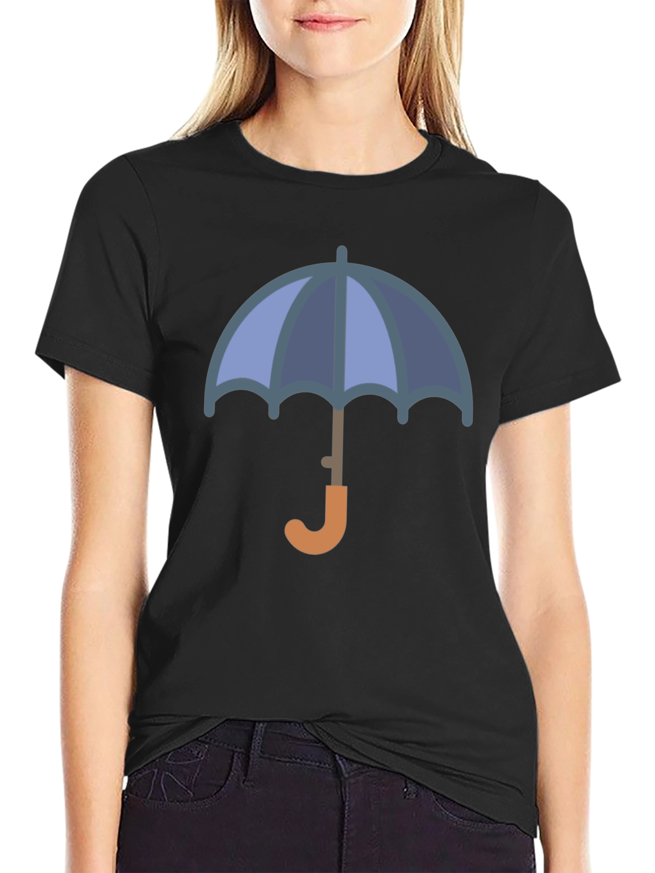 Stylish Umbrella Graphic Tee - Black Cotton Blend T-Shirt