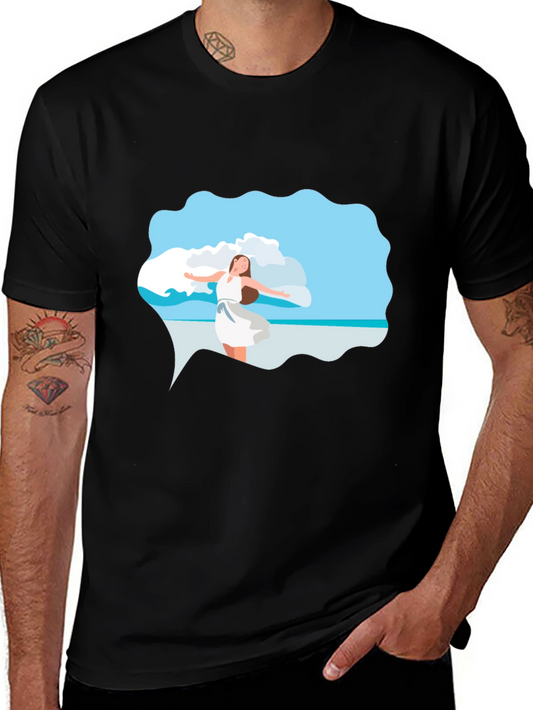 Black Tee - Beach Scene Graphic