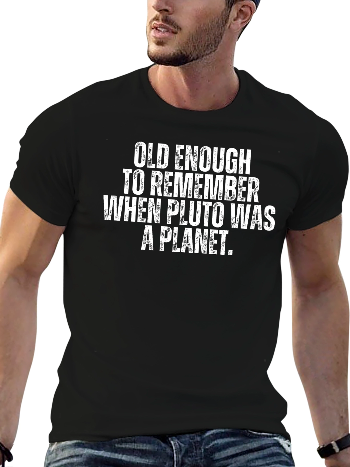 Old Enough Pluto Planet Black T-Shirt