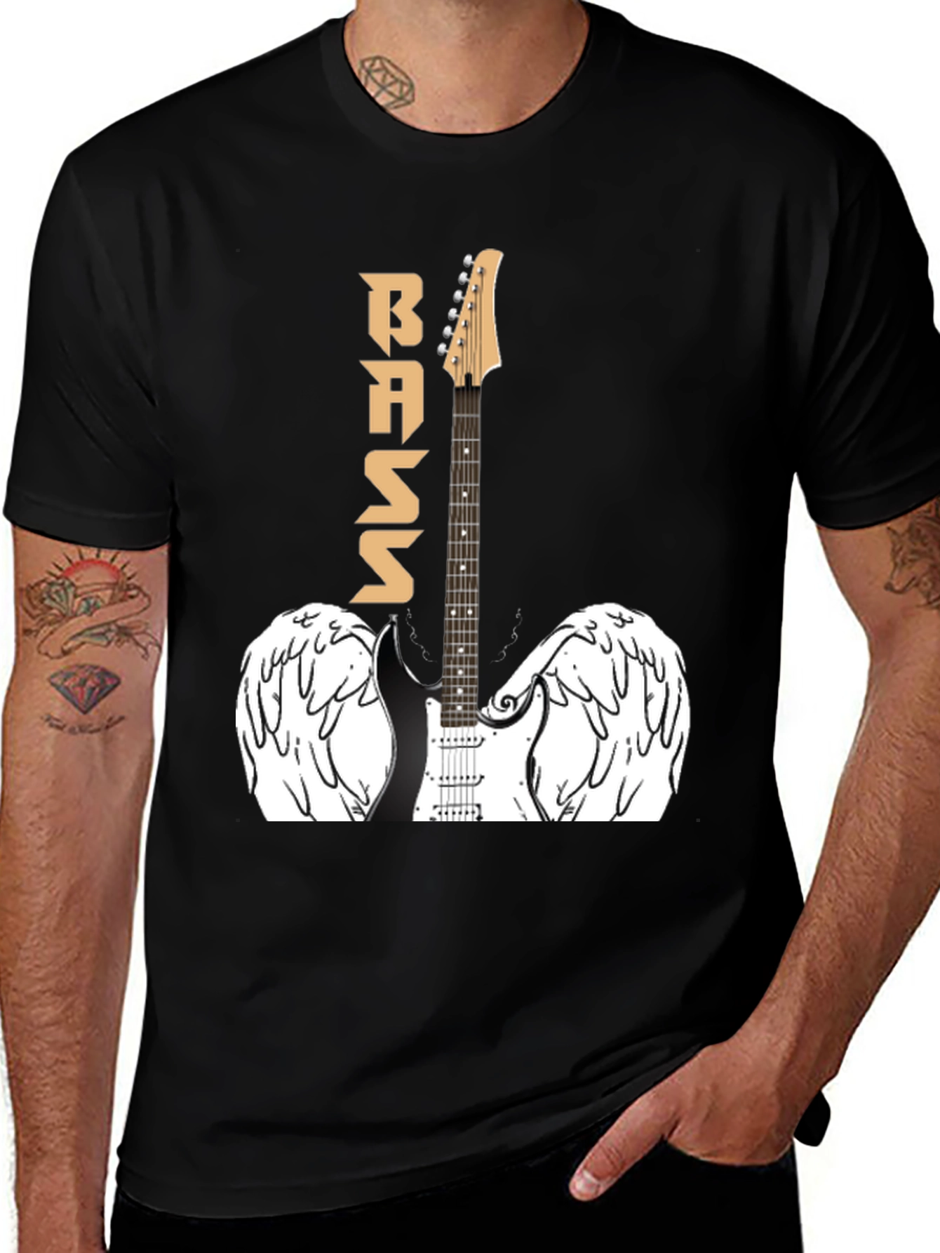 Bass Guitar Angel Wings Graphic T-Shirt