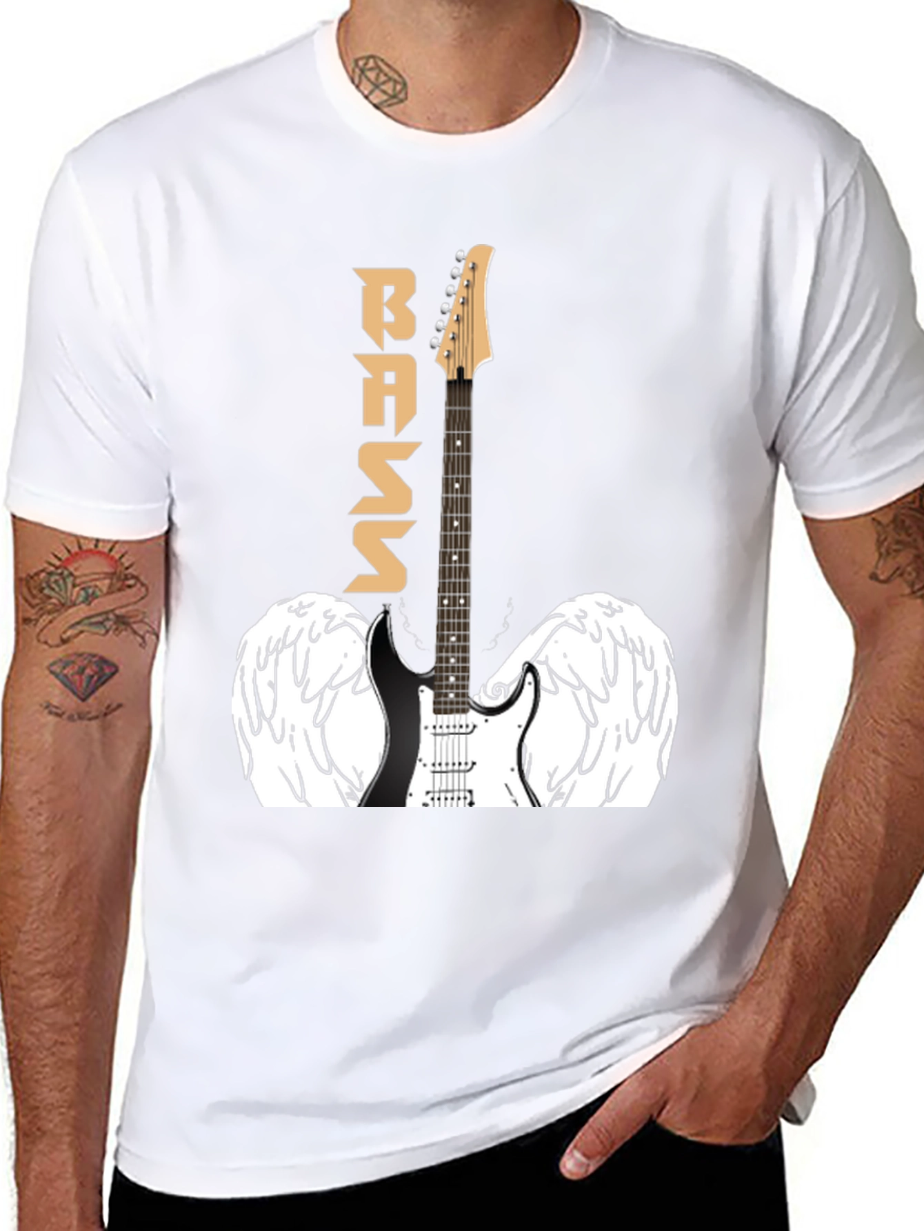 Bass Guitar Angel Wings Graphic T-Shirt
