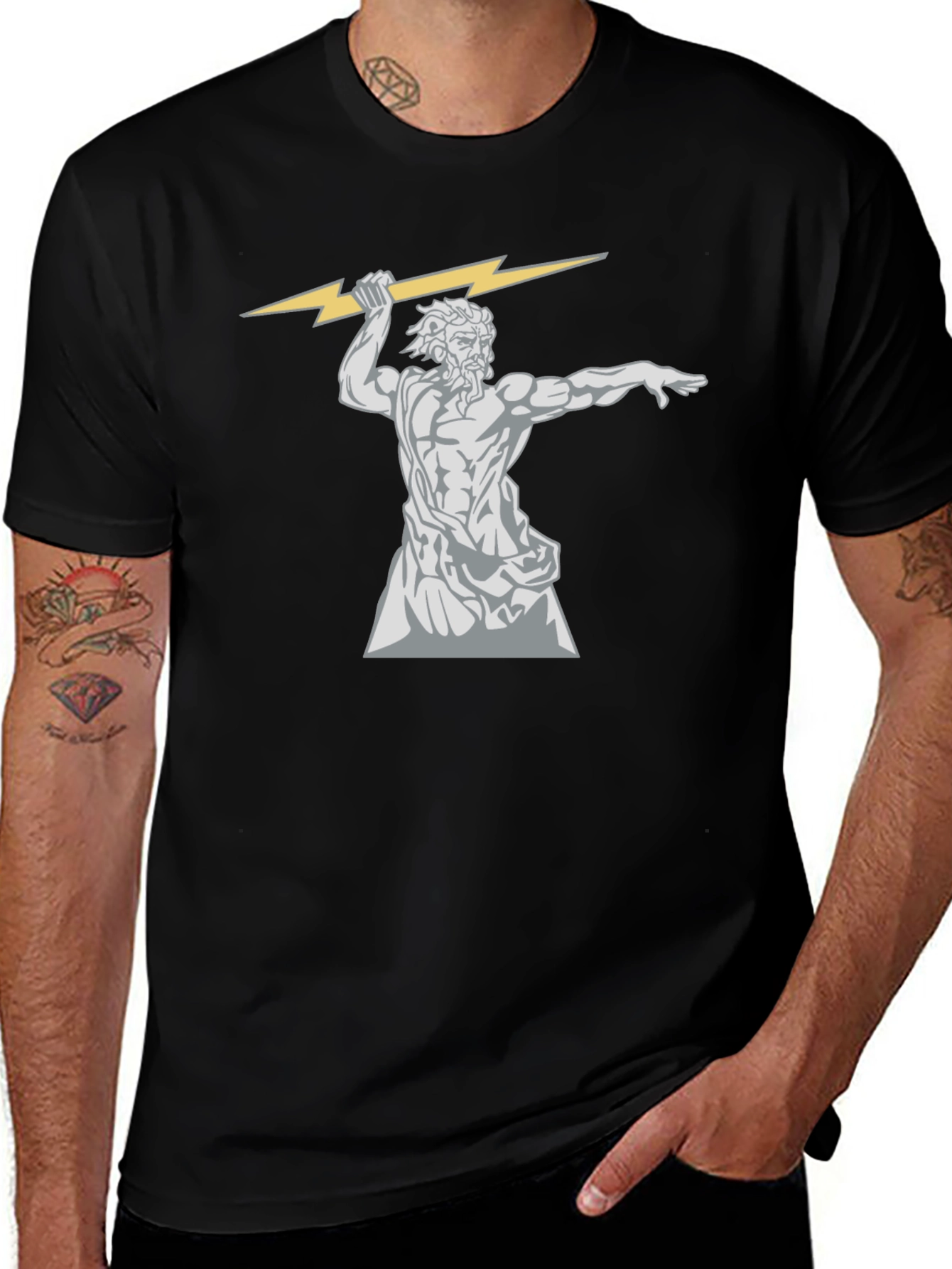 Zeus Throwing Lightning Bolt Graphic T-Shirt