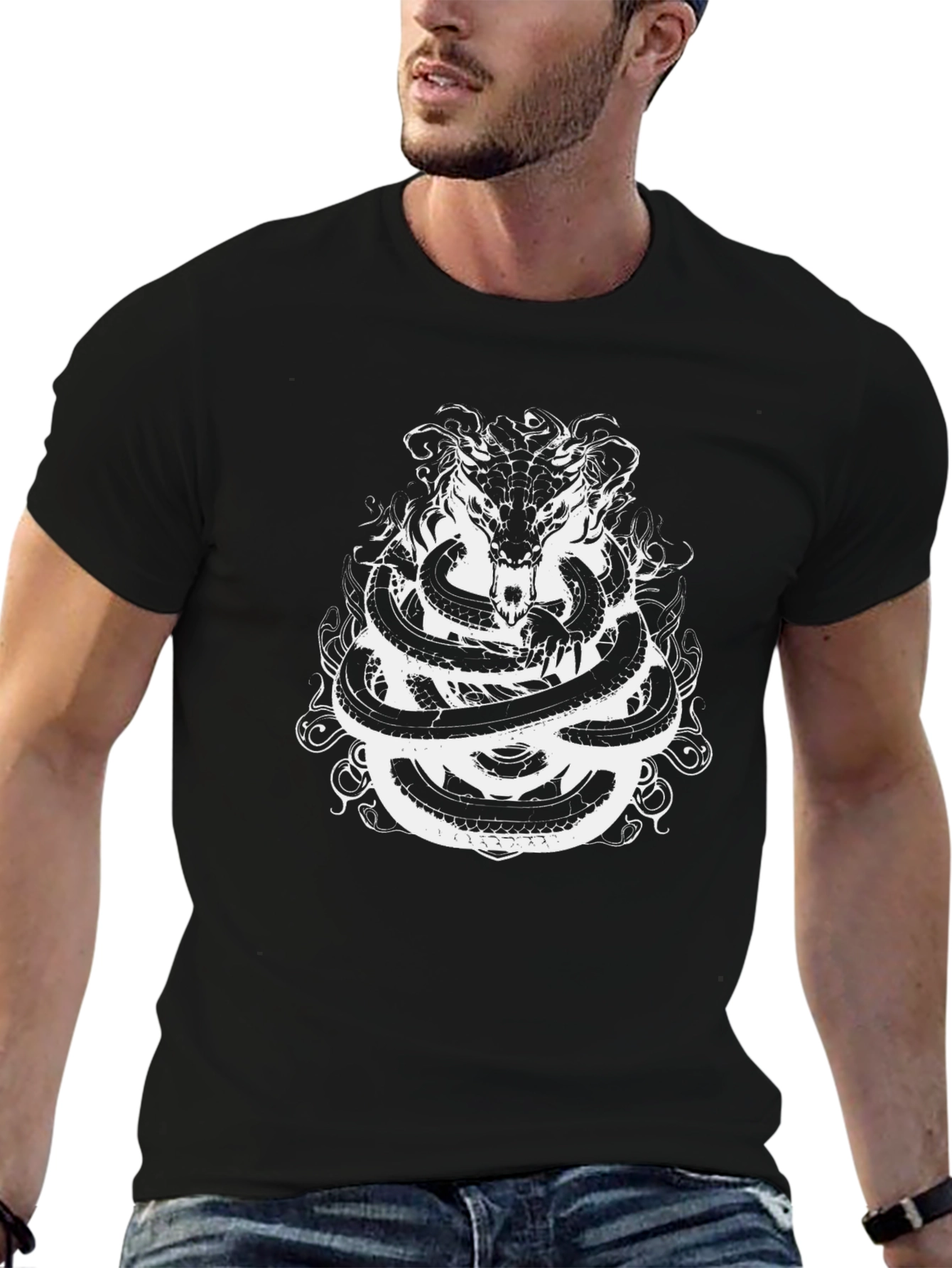 Snake & Wolf Graphic Tee - Dark Mystical Design