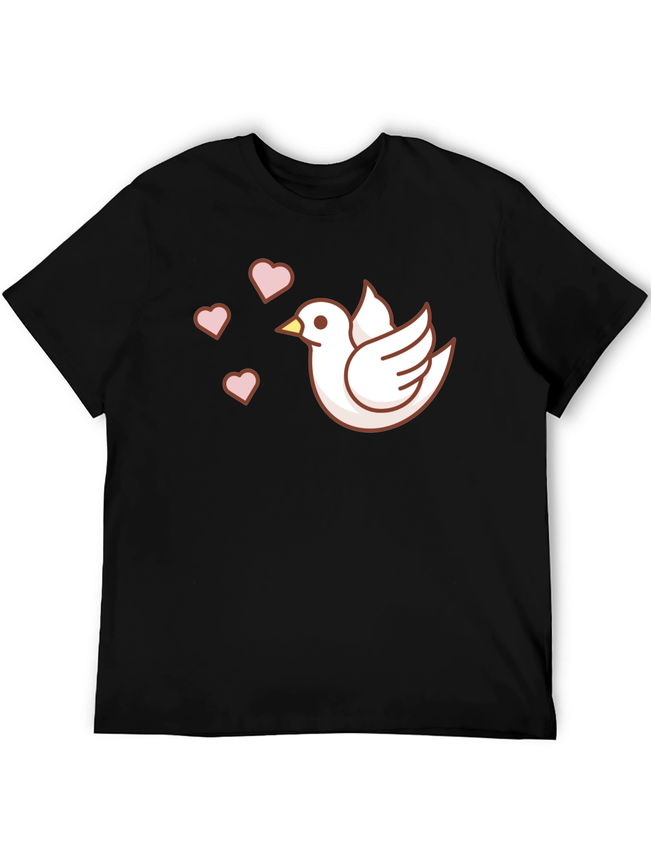 Dove with Hearts Graphic T-Shirt - Black