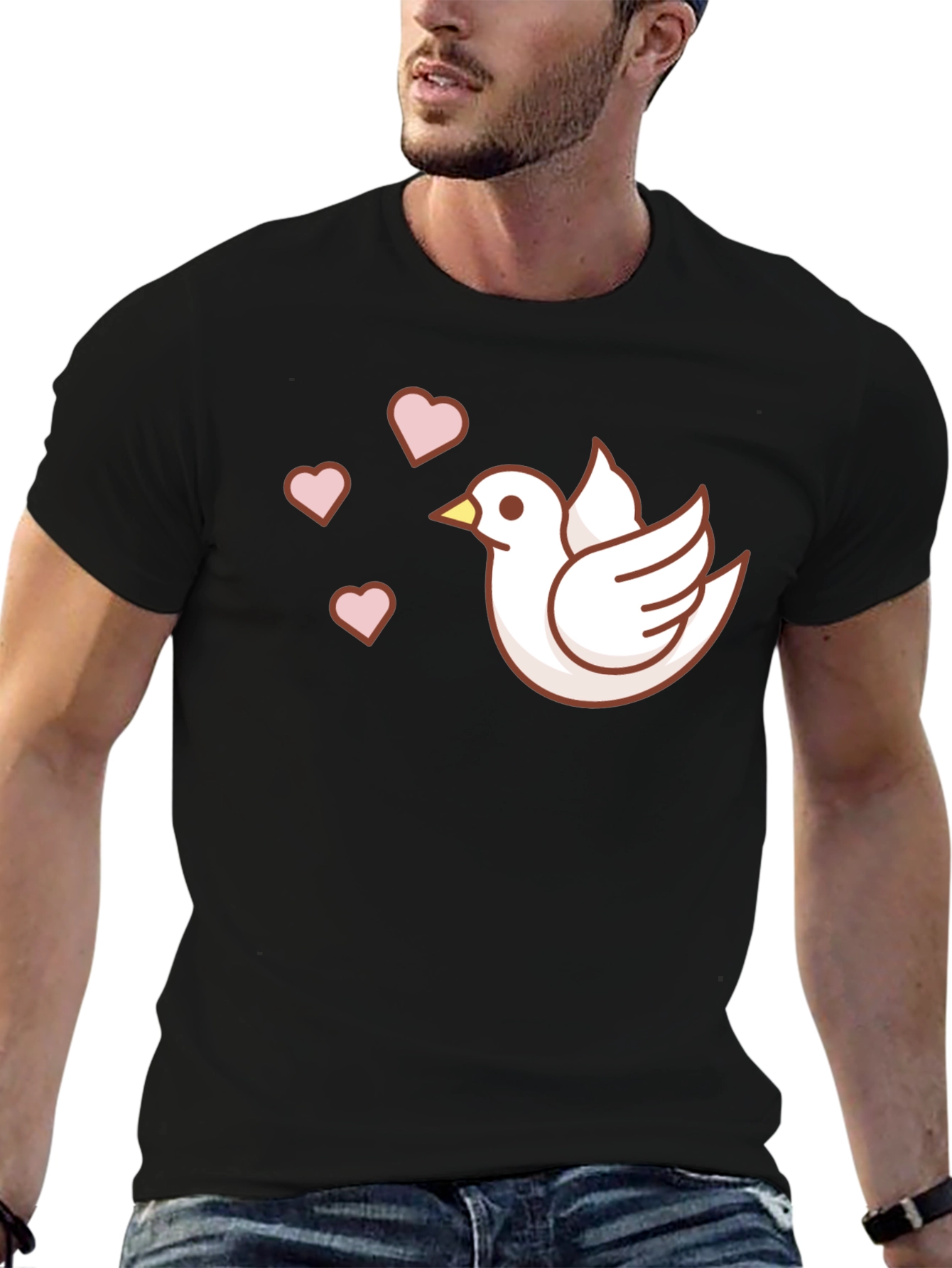 Dove with Hearts Graphic T-Shirt - Black