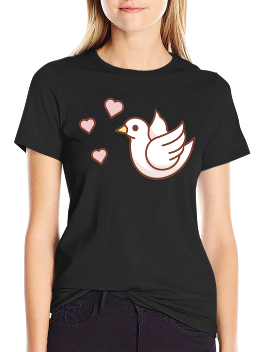 Dove with Hearts Graphic T-Shirt - Black
