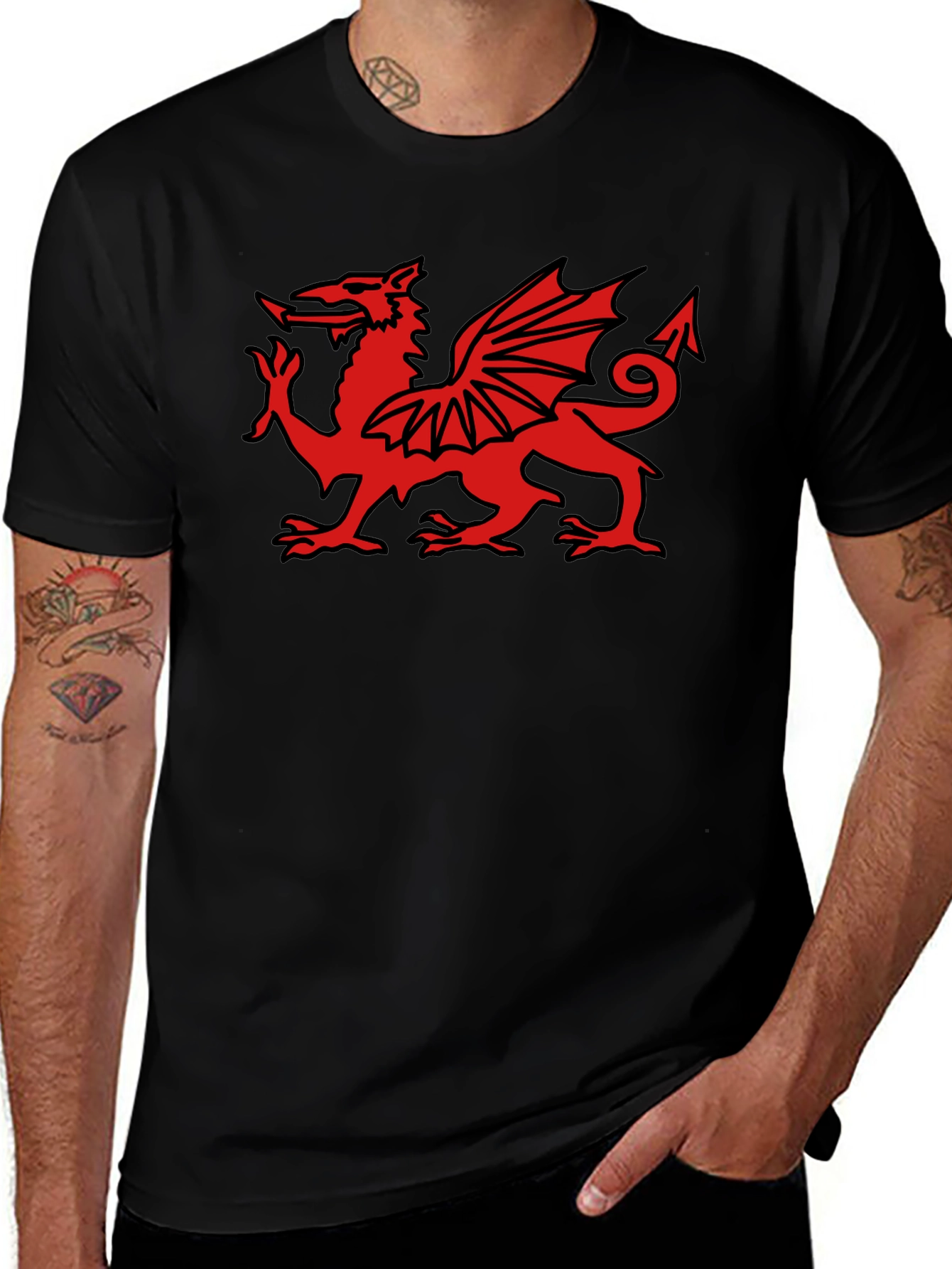 Welsh Dragon Graphic Tee - Black Cotton T-Shirt