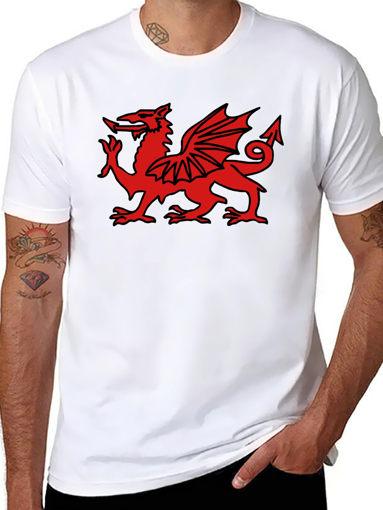 Welsh Dragon Graphic Tee - Black Cotton T-Shirt