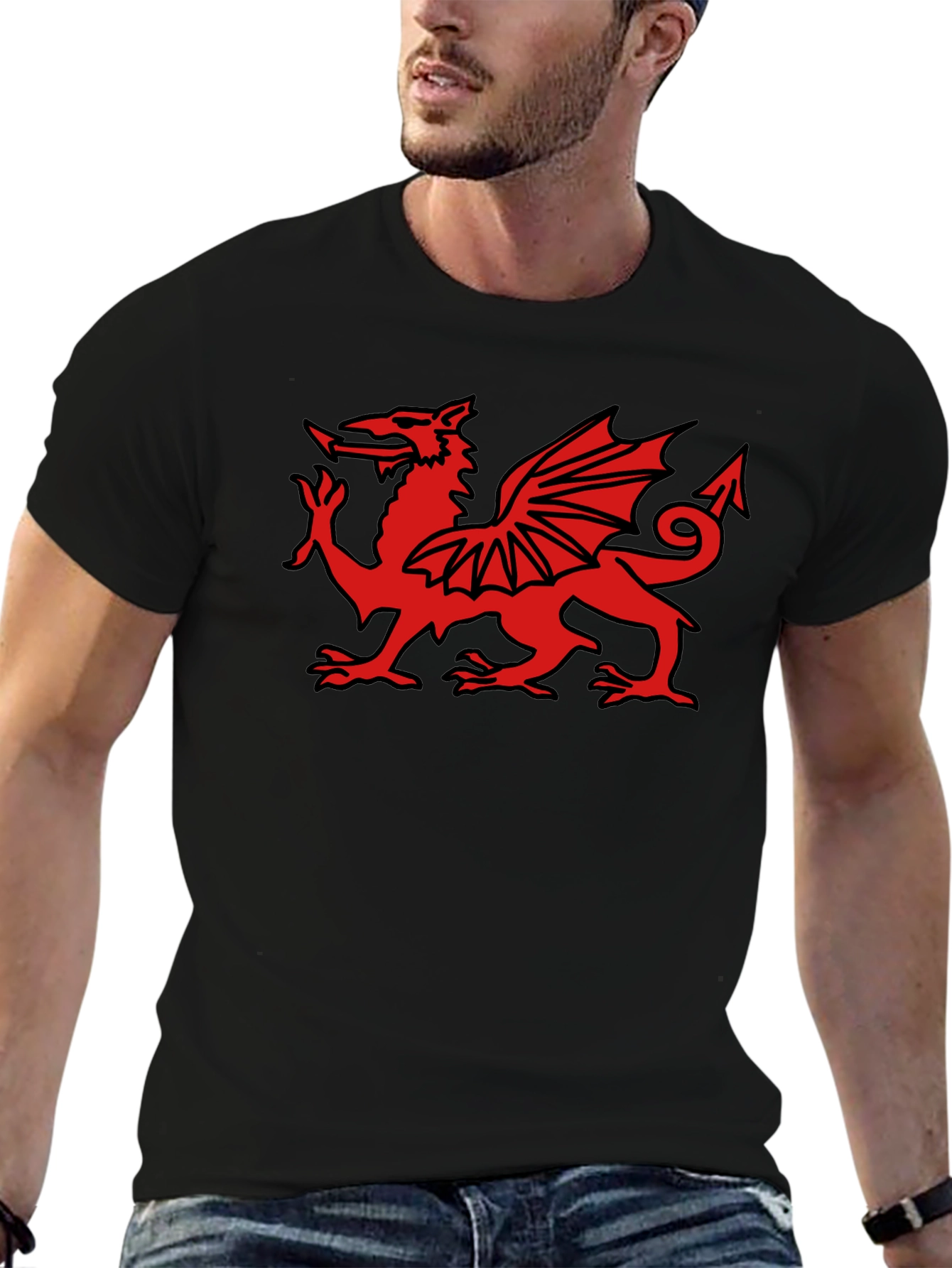 Welsh Dragon Graphic Tee - Black Cotton T-Shirt