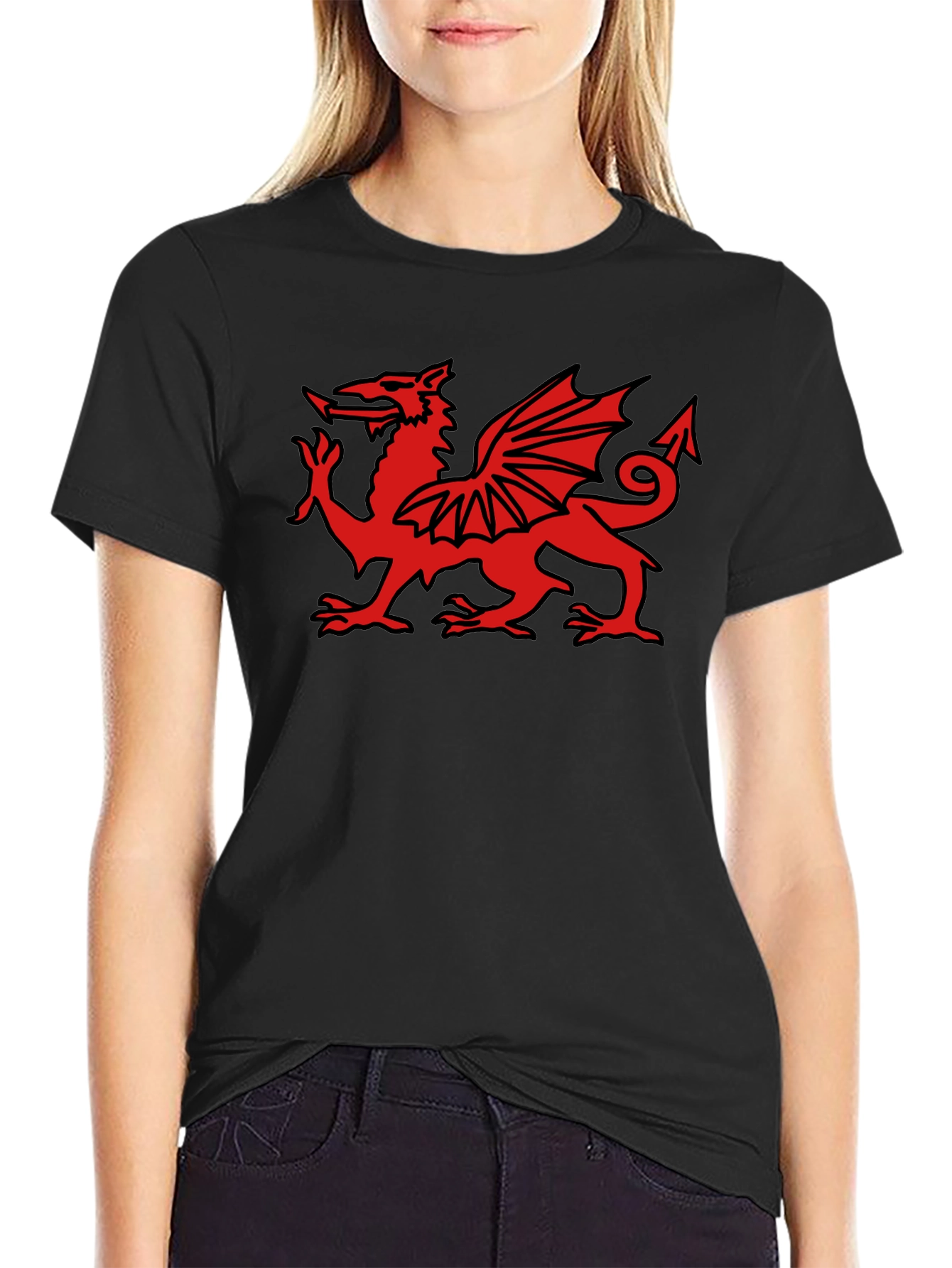Welsh Dragon Graphic Tee - Black Cotton T-Shirt