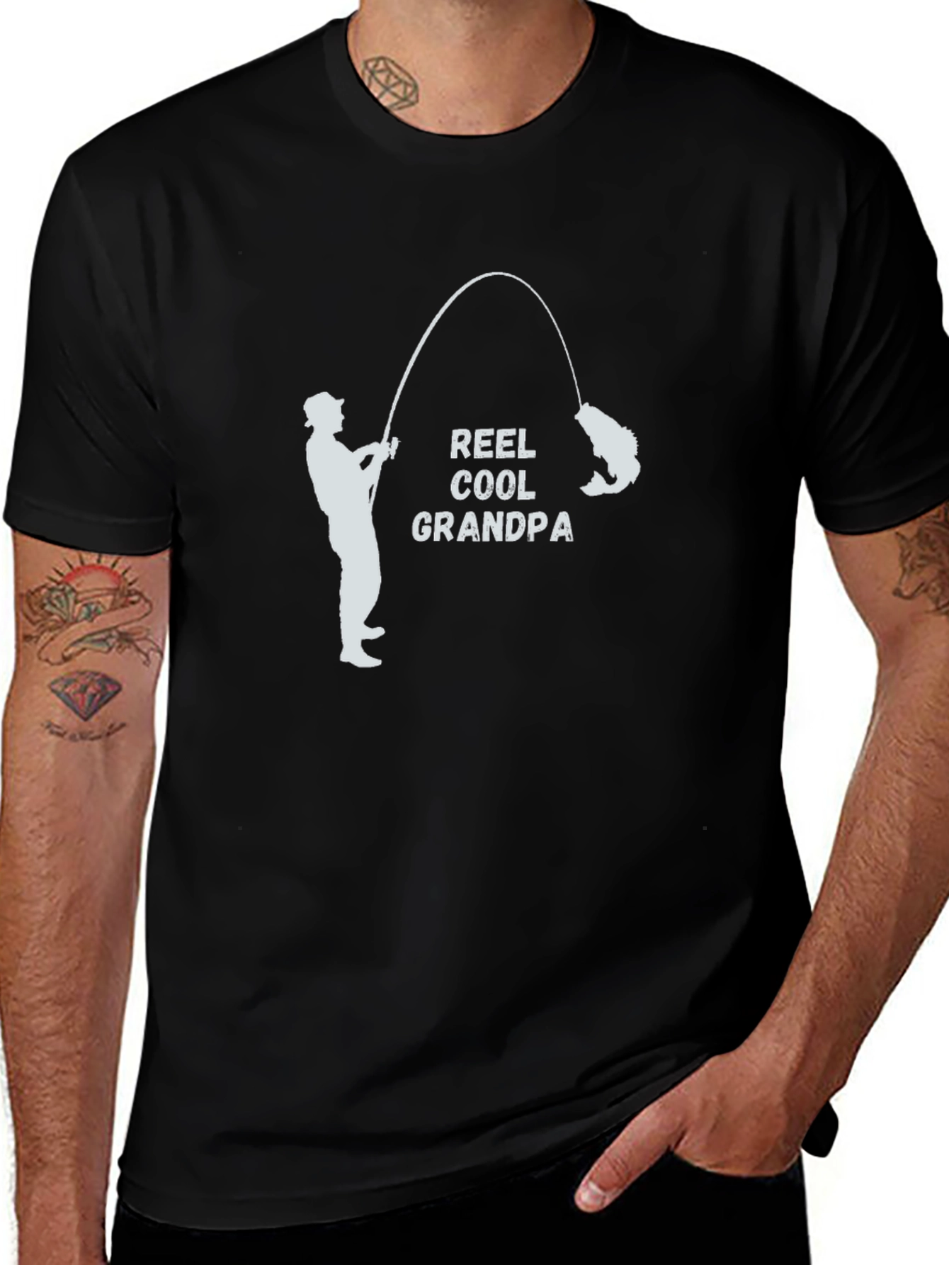 Reel Cool Grandpa Black T-Shirt Fishing Fisherman