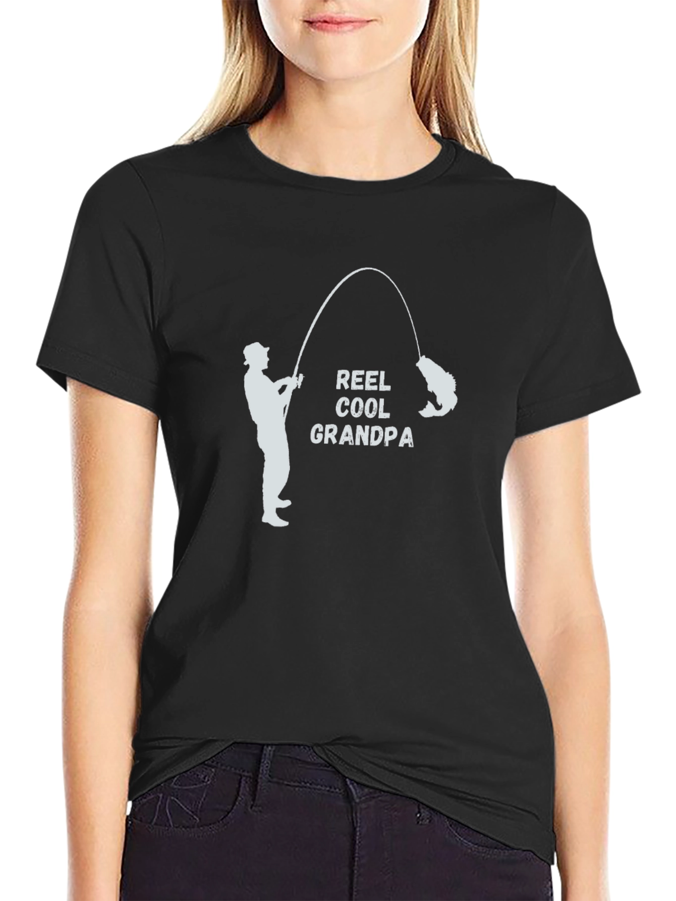 Reel Cool Grandpa Black T-Shirt Fishing Fisherman