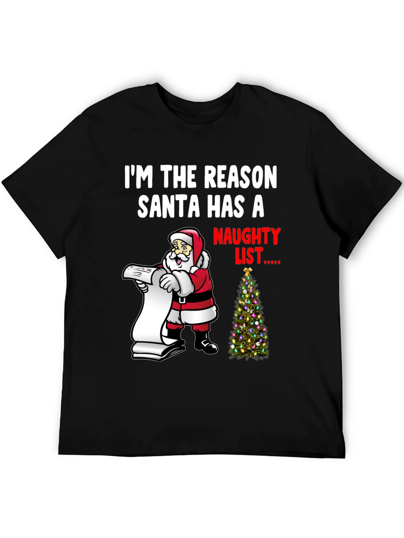 Naughty List Santa Christmas Graphic Tee