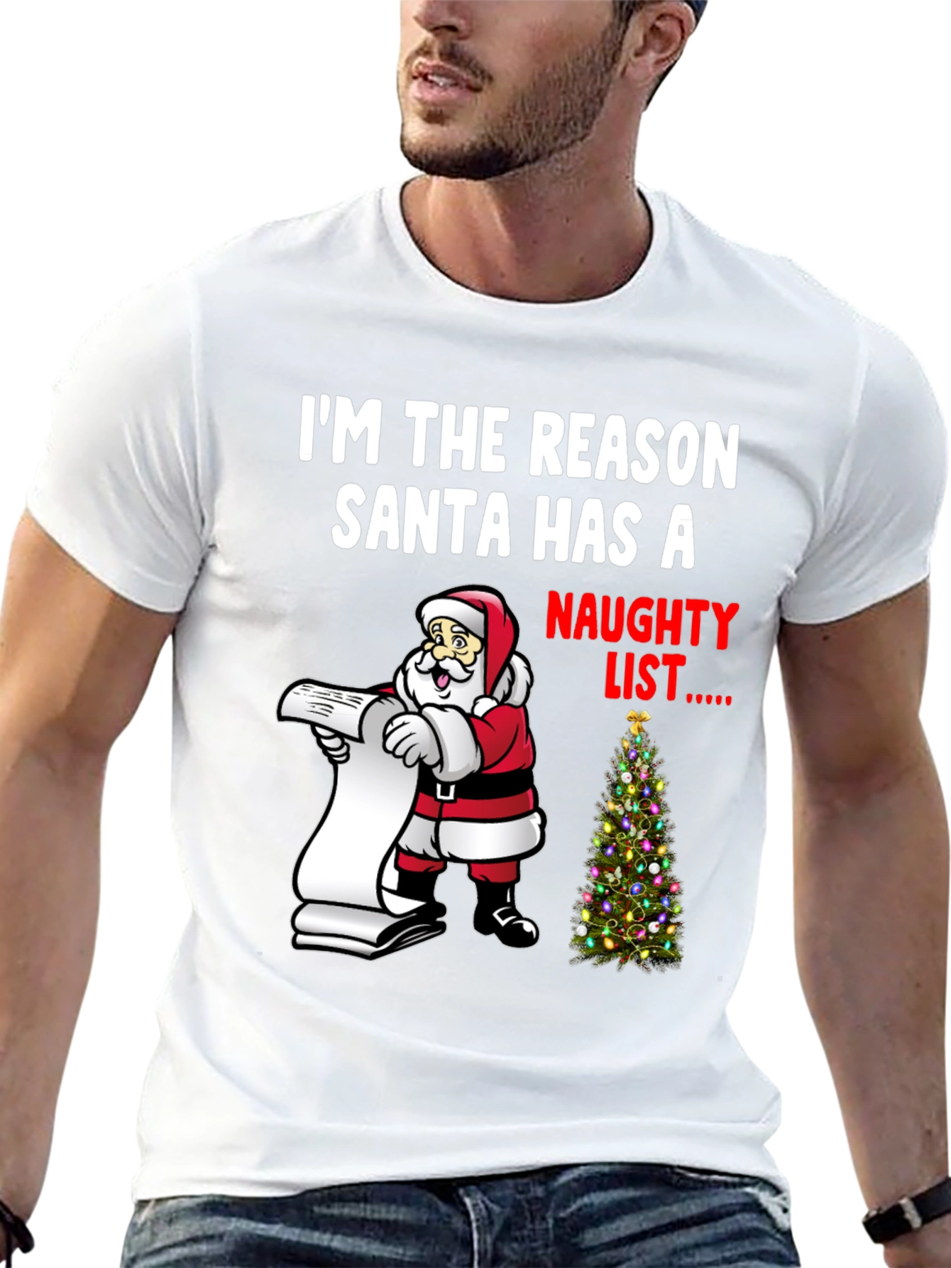 Naughty List Santa Christmas Graphic Tee