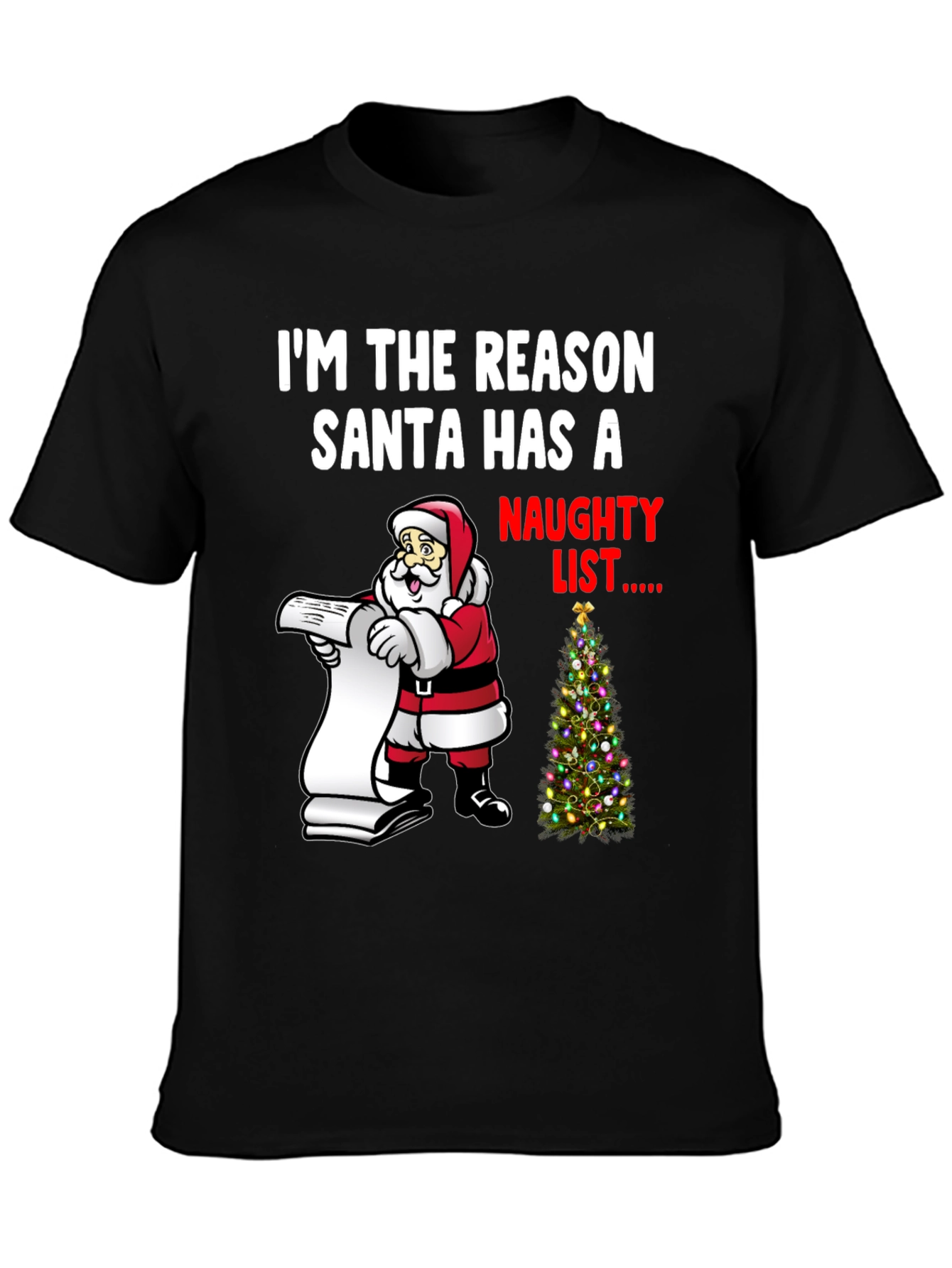 Naughty List Santa Christmas Graphic Tee
