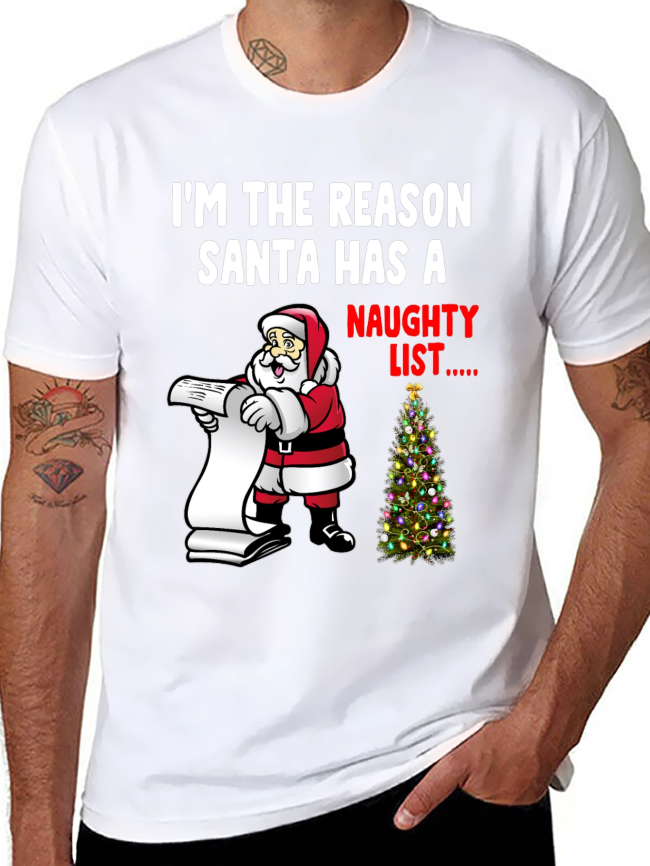 Naughty List Santa Christmas Graphic Tee