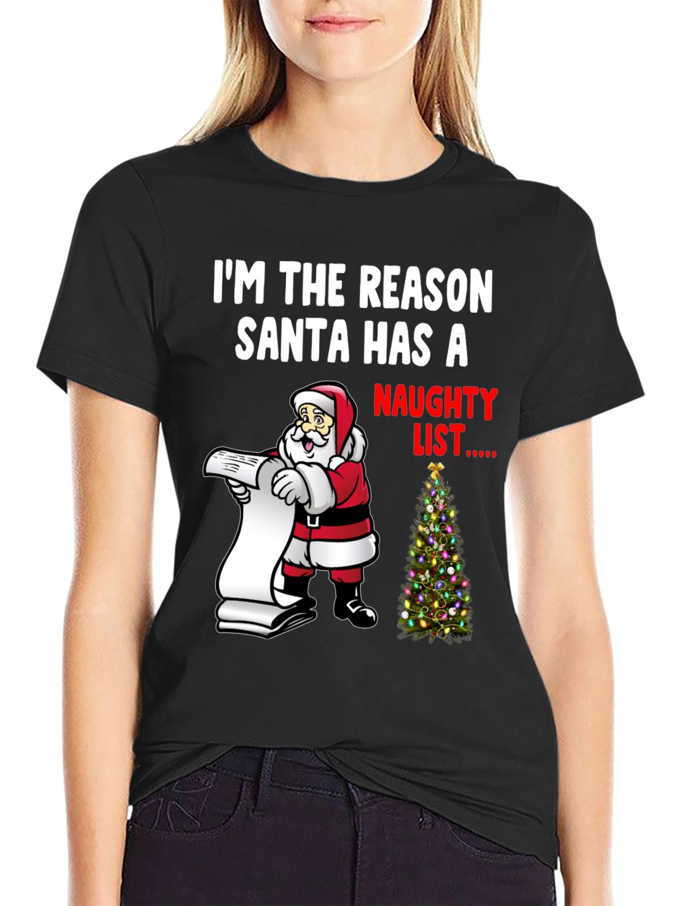 Naughty List Santa Christmas Graphic Tee