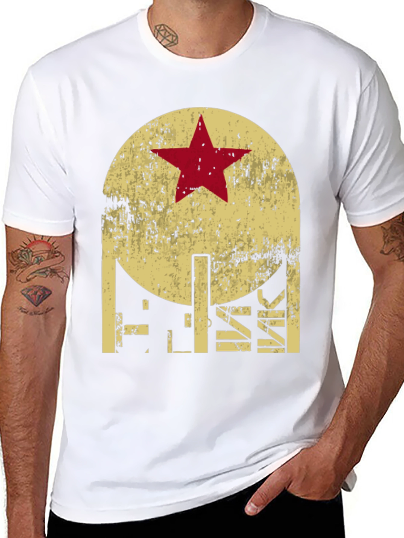 Retro Graphic T-Shirt - Distressed Star Design