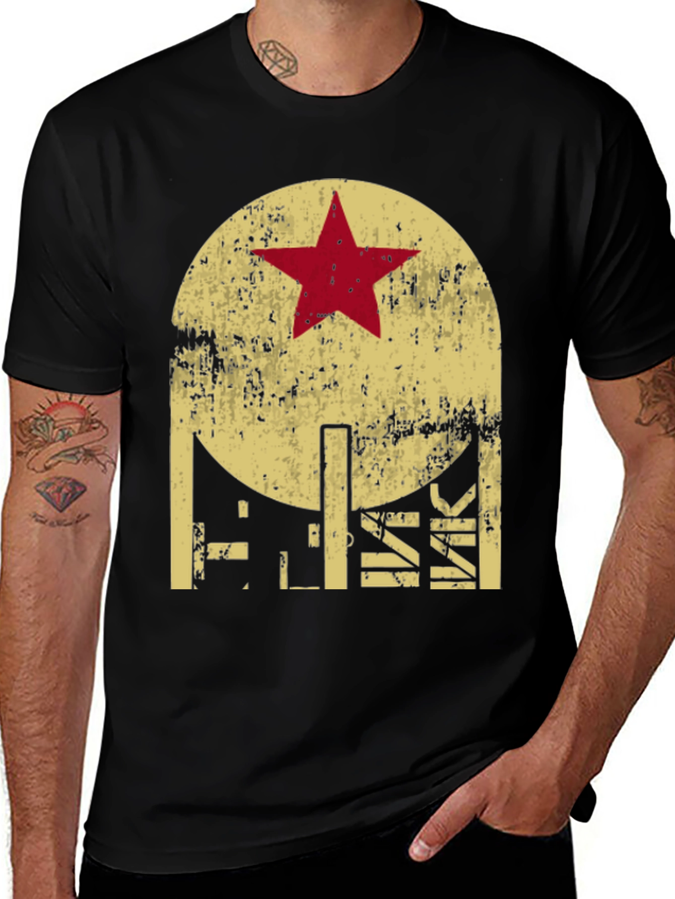 Retro Graphic T-Shirt - Distressed Star Design
