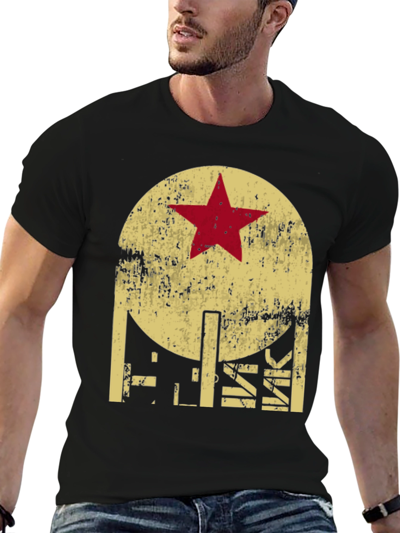 Retro Graphic T-Shirt - Distressed Star Design
