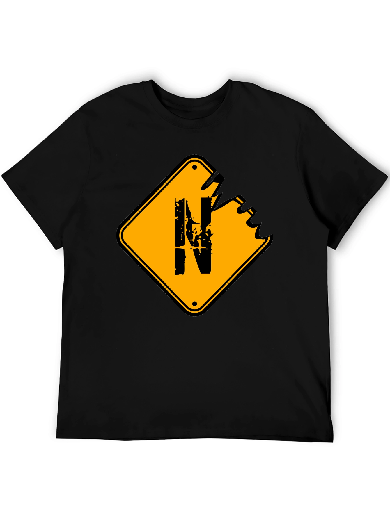 Distressed N Letter Graphic Mens Black T-Shirt