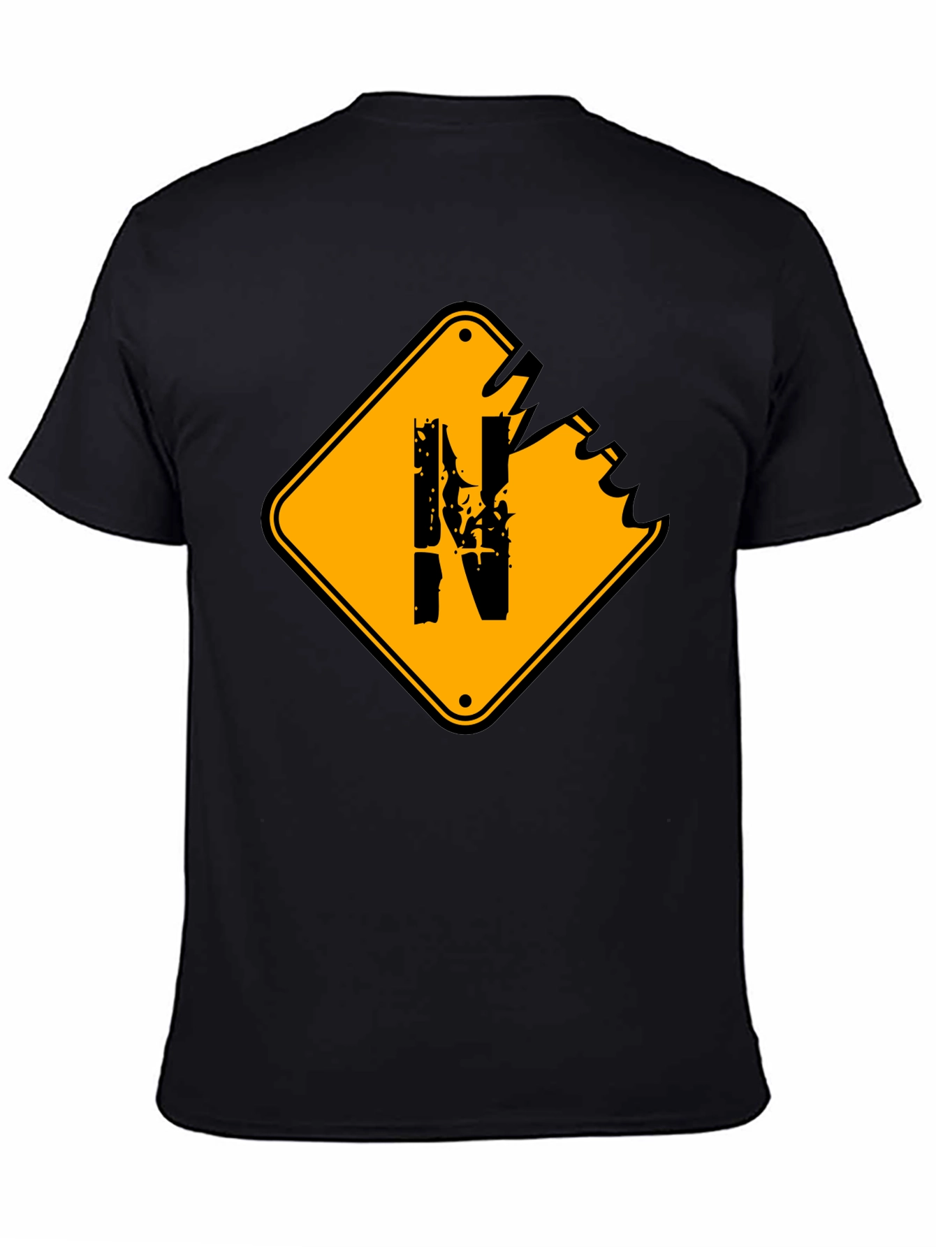 Distressed N Letter Graphic Mens Black T-Shirt