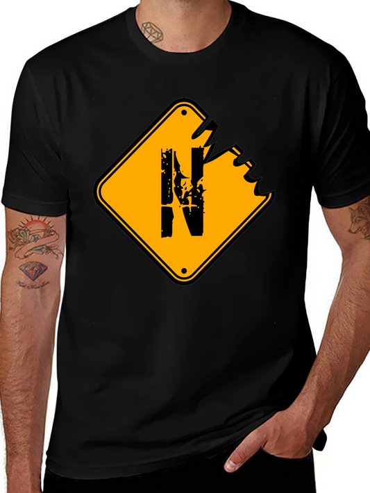 Distressed N Letter Graphic Mens Black T-Shirt