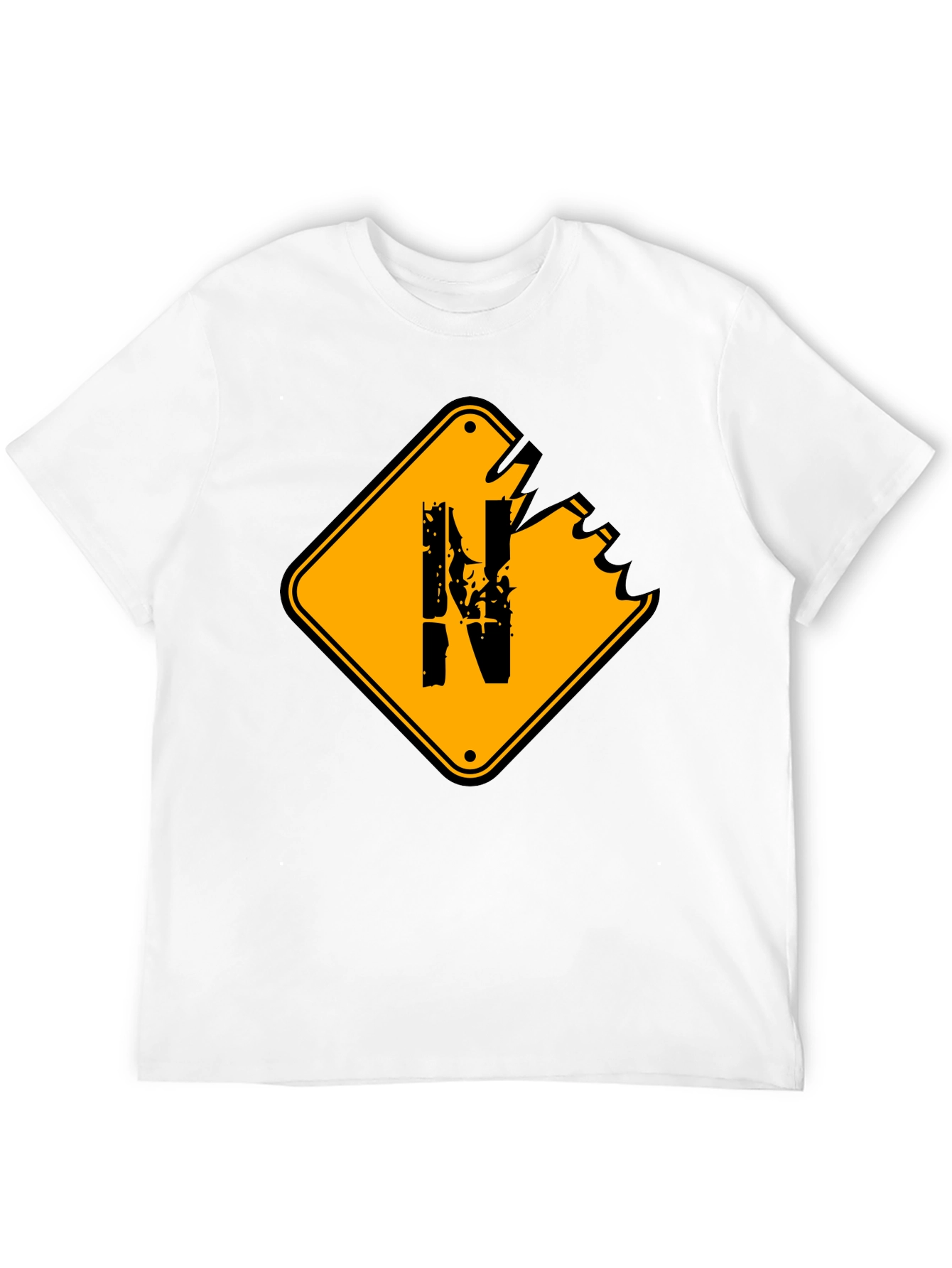 Distressed N Letter Graphic Mens Black T-Shirt
