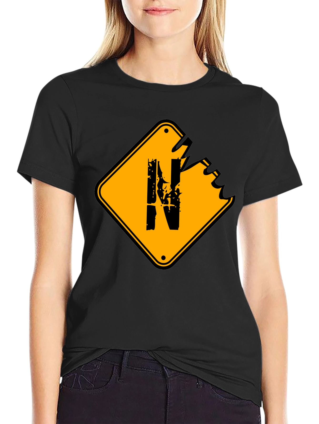 Distressed N Letter Graphic Mens Black T-Shirt
