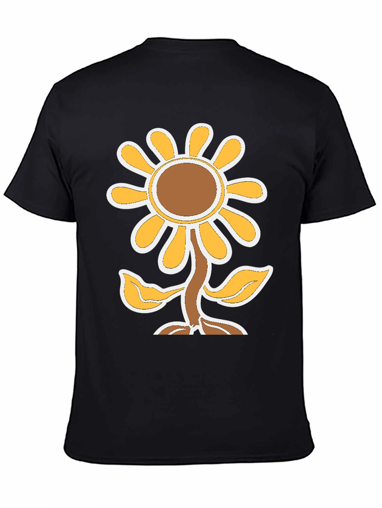 Black T-Shirt with Cute Cartoon Sunflower Design