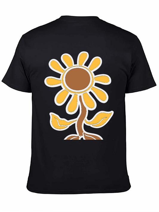 Black T-Shirt with Cute Cartoon Sunflower Design