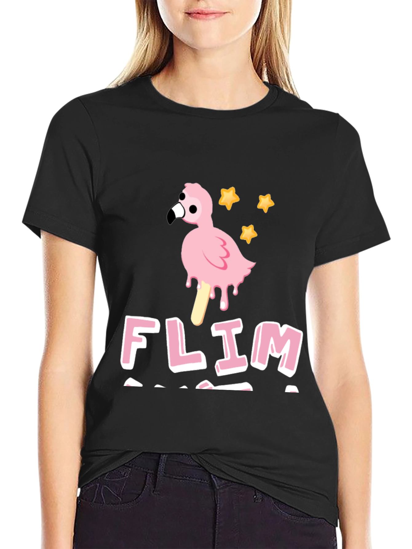 Funny Flamingo Ice Cream Mens Black T-Shirt