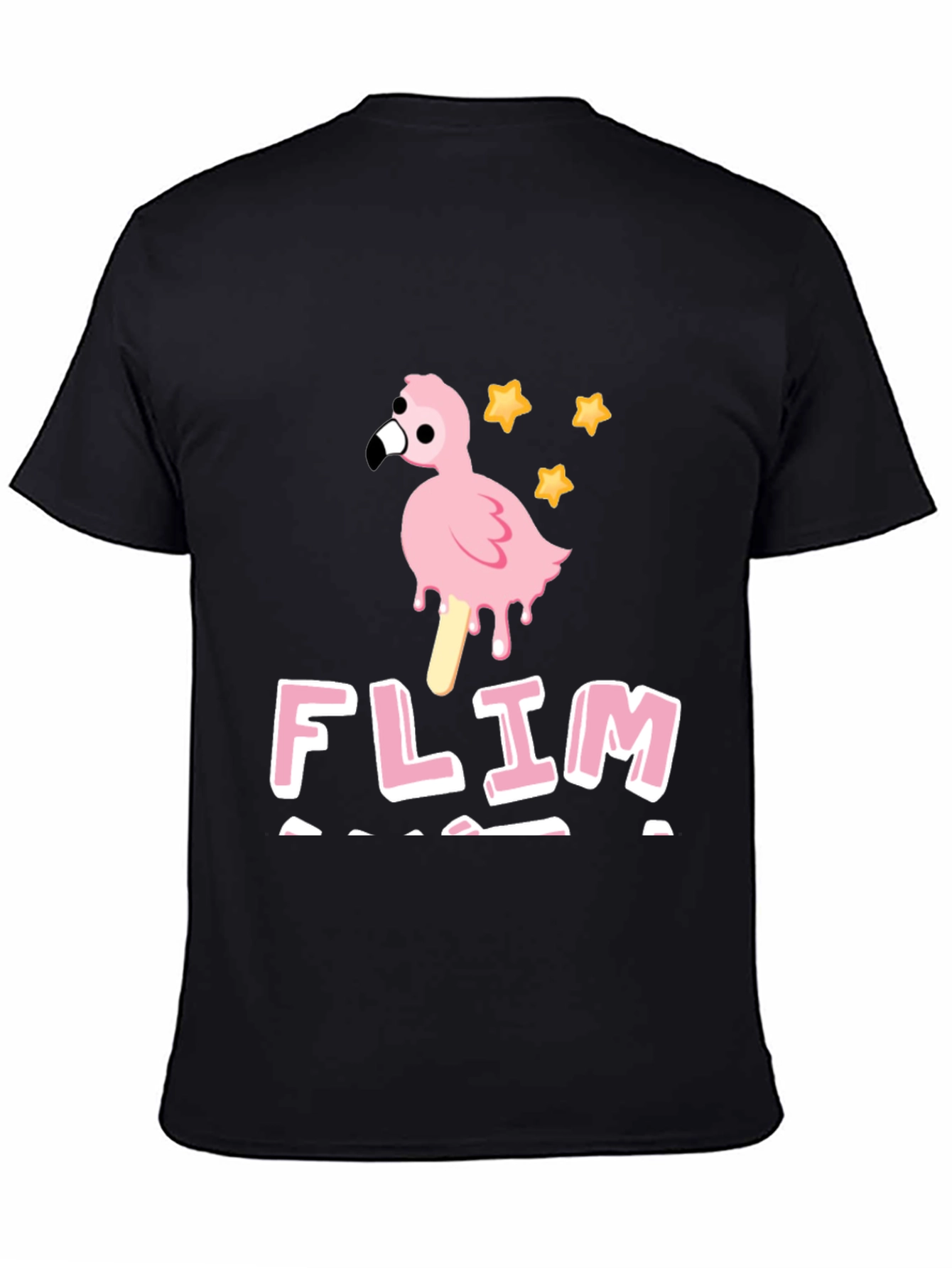 Funny Flamingo Ice Cream Mens Black T-Shirt