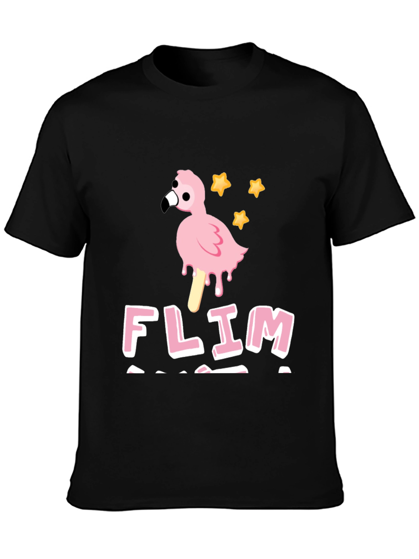 Funny Flamingo Ice Cream Mens Black T-Shirt