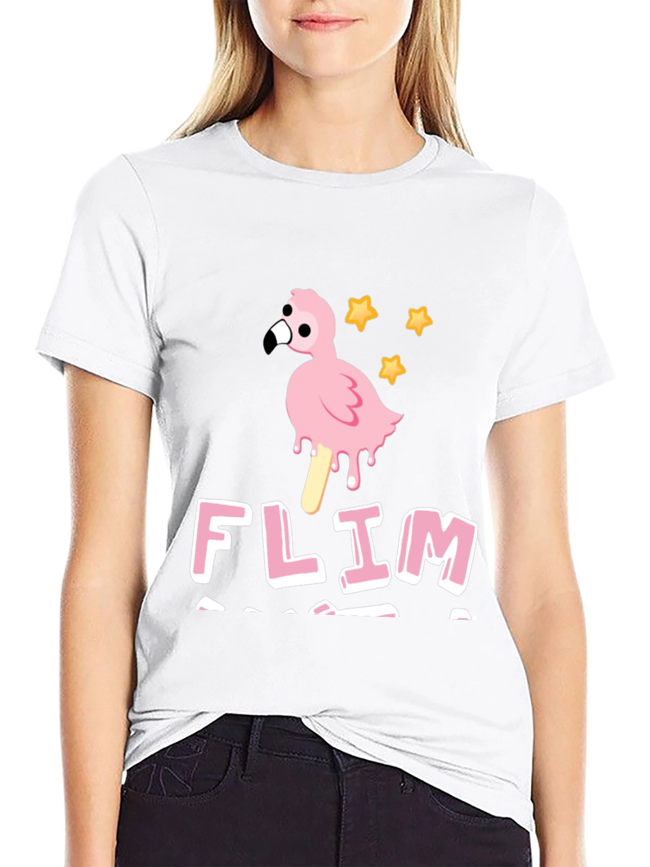 Funny Flamingo Ice Cream Mens Black T-Shirt